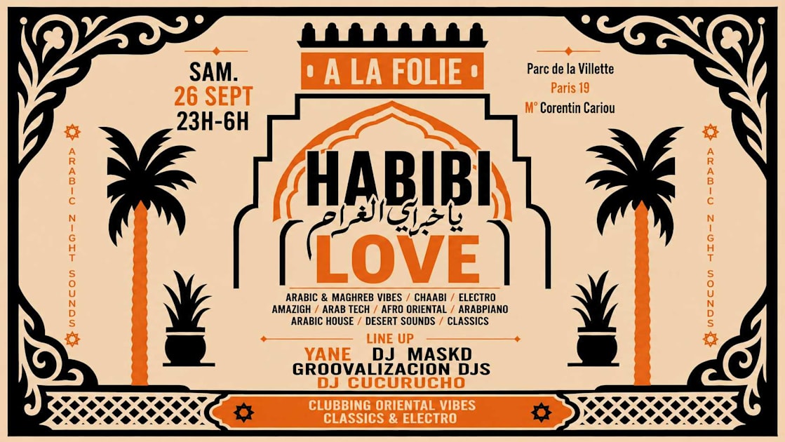 Affiche Habibi Love - Arabic Night Sounds I 26.09.26 I A La Folie, Paris · Billets Shotgun