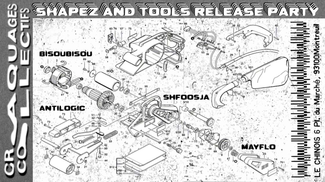 Affiche Shapez And Tools Release Party, Montreuil · Billets Shotgun