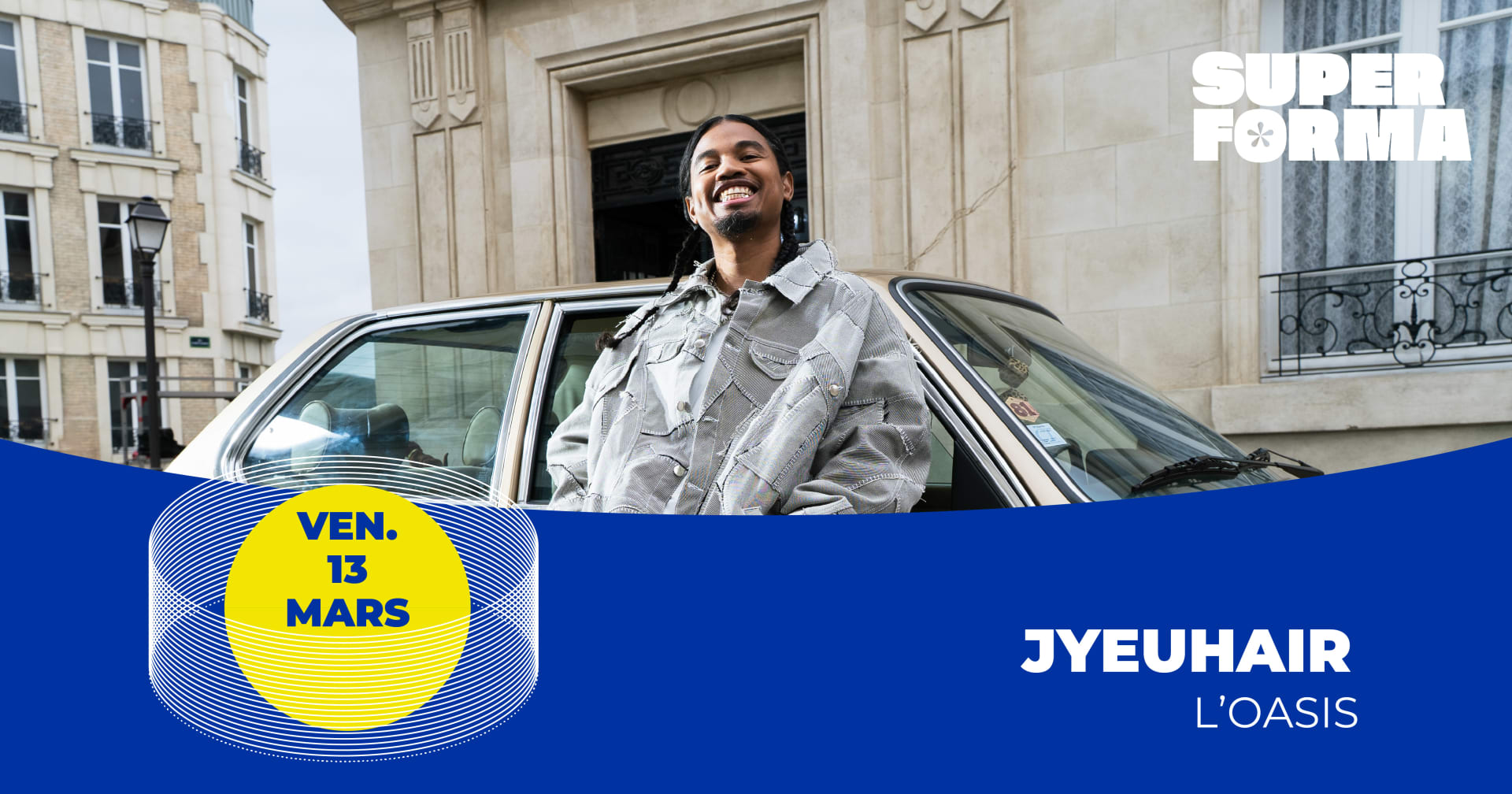 🔥 Jyeuhair débarque au Mans le 13 mars 2026 pour un show de folie ! Entre rap, pop, électro et afrobeat, l’artiste dévoile toute sa sensibilité à travers une musique puissante, mélodieuse et explosive. Prends vite ta place ! 🚀