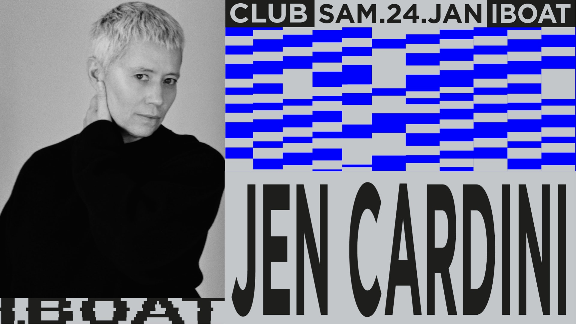 Jen Cardini débarque à l’IBOAT le 24 janvier pour un format club qui s'annonce magnétique. Entre sélections pointues et groove hypnotique sur le dancefloor, viens vibrer sur le mythique ferry bordelais 🚢 Places dispos ✨