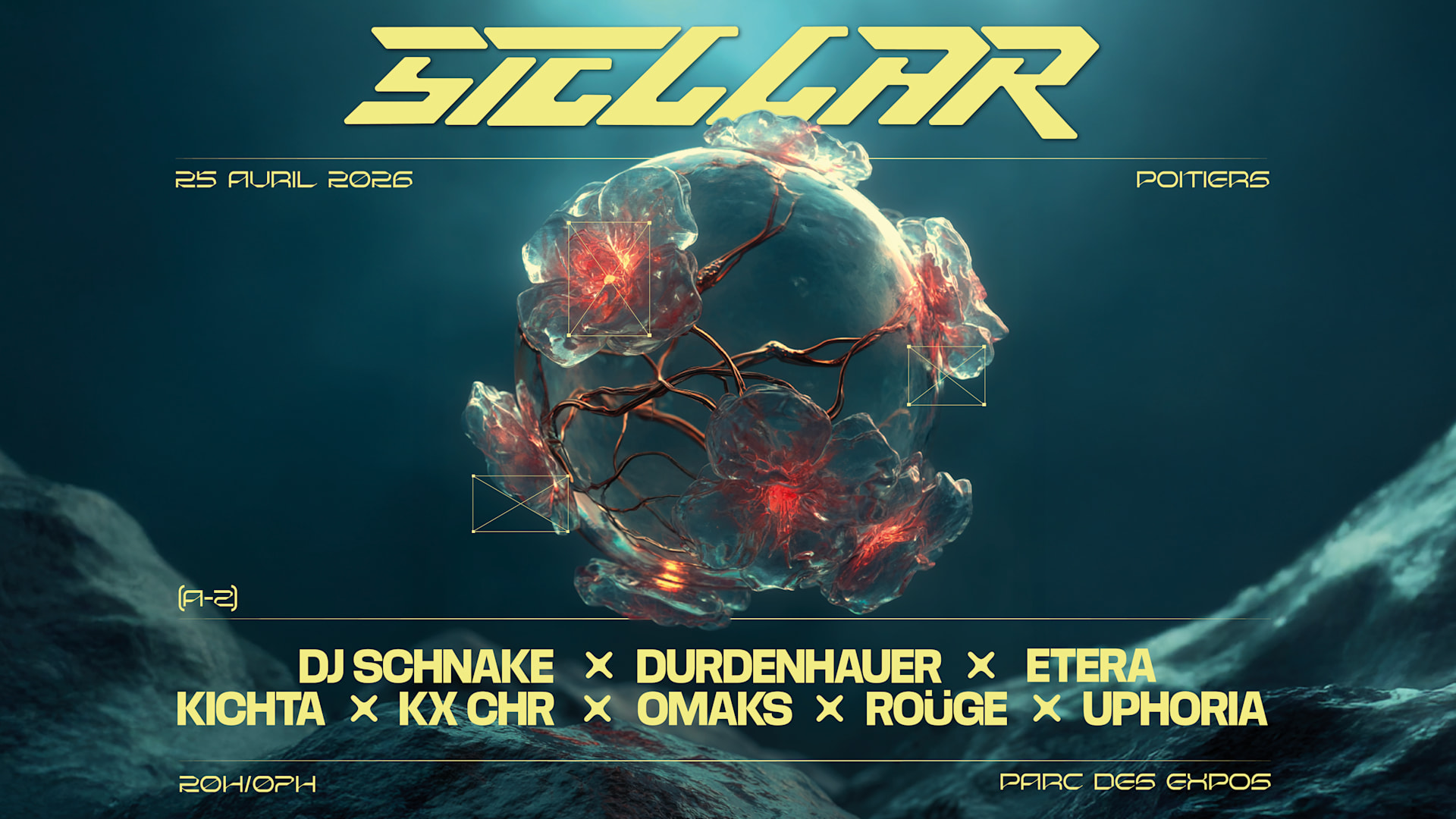 Le 25 avril 2026, Stellar Festival revient au Parc des expositions pour 11h de techno 🖤  Warehouse, line-up XXL, avec DJ Schnake, Durdenhauer, Etera, Kichta, KX Chr, Omaks, Roüge & UPhoria 🔊 Prends ta place ! 🎫