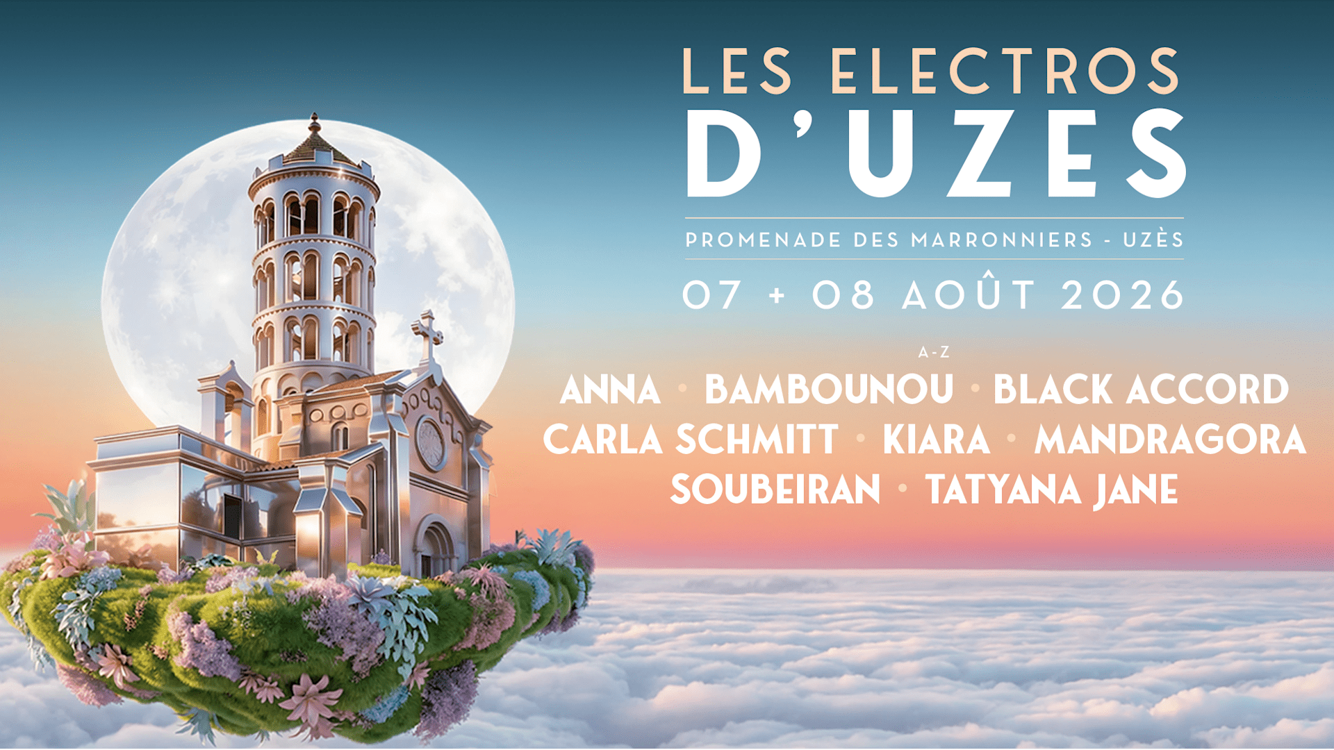 ☀️ Les Electros d’Uzès reviennent pour leur 26e édition les 7 & 8 août à la Promenade des Marronniers. Carla Schmitt, Mandragora, Anna, Bambounou & more seront au rendez-vous 🔊 Il ne manque que toi. Prends ta place 🎟️