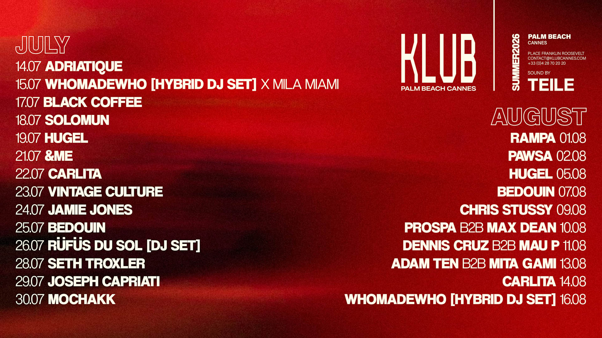 ✨ Chris Stussy sera de passage au Klub à Cannes le 9 août pour une nuit de house groovy qui te fera danser jusqu'au lever du jour. Prends ta place dès maintenant 🎟️
