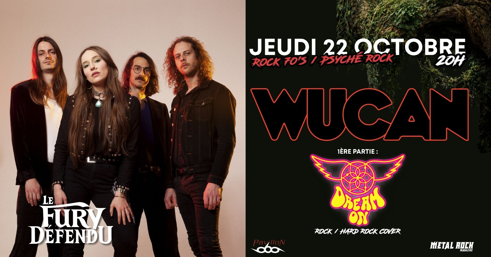 🌼 Wucan, le groupe qui bouscule les codes du rock psychédélique avec ses nappes de flûte hypnotisantes, sera de passage au Fury Défendu le 22 octobre. Un show à ne pas manquer pour les férus de rock 70s. Prends ta place 🎟️
