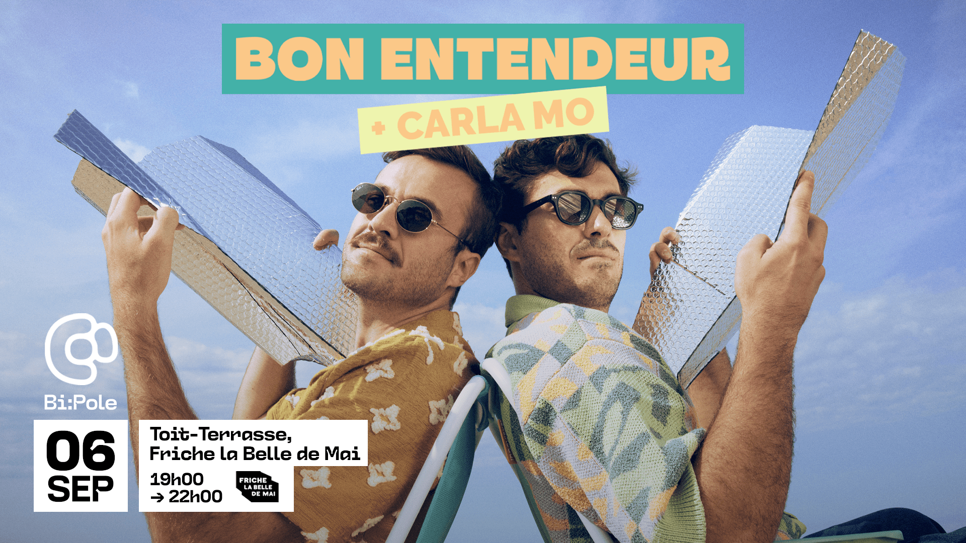 🏖️ Bon Entendeur, le duo qui a marqué la French Touch, s’installe sur le Toit-Terrasse de la Friche la Belle de Mai le 6 septembre pour une soirée entre disco, pop et good vibes méditerranéennes. Prends ta place 🎟️