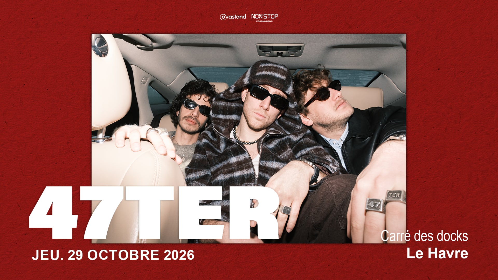 Le 29 octobre, 47Ter débarque au Carré des Docks pour un concert entre rap, pop et mélodies générationnelles. Prends ta place maintenant et viens vivre le retour du trio sur scène. 🎤✨