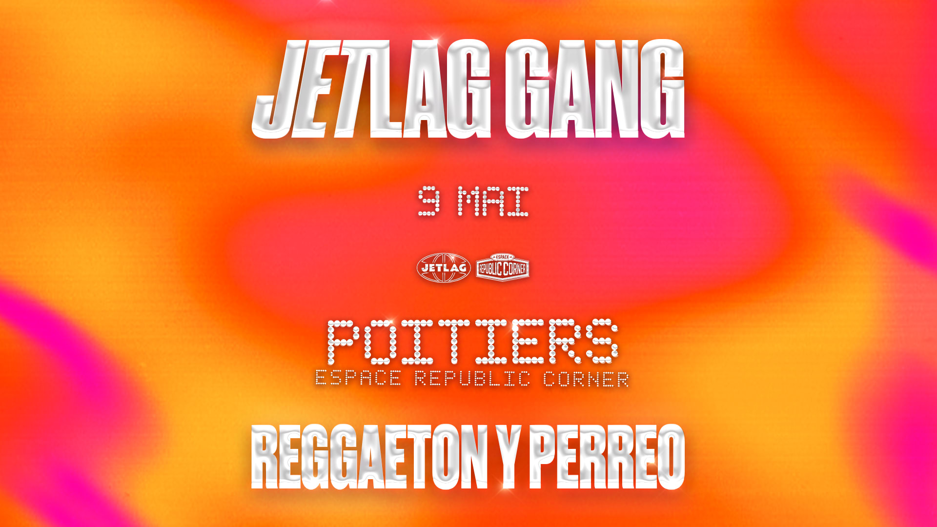 🌶 Le samedi 9 mai, le JetLag Gang débarque à Poitiers pour enflammer l’Espace Republic Corner avec une nuit de Reggaeton et Perreo jusqu’au lever du soleil. 🌞 Prends vite ta place! 🎟️