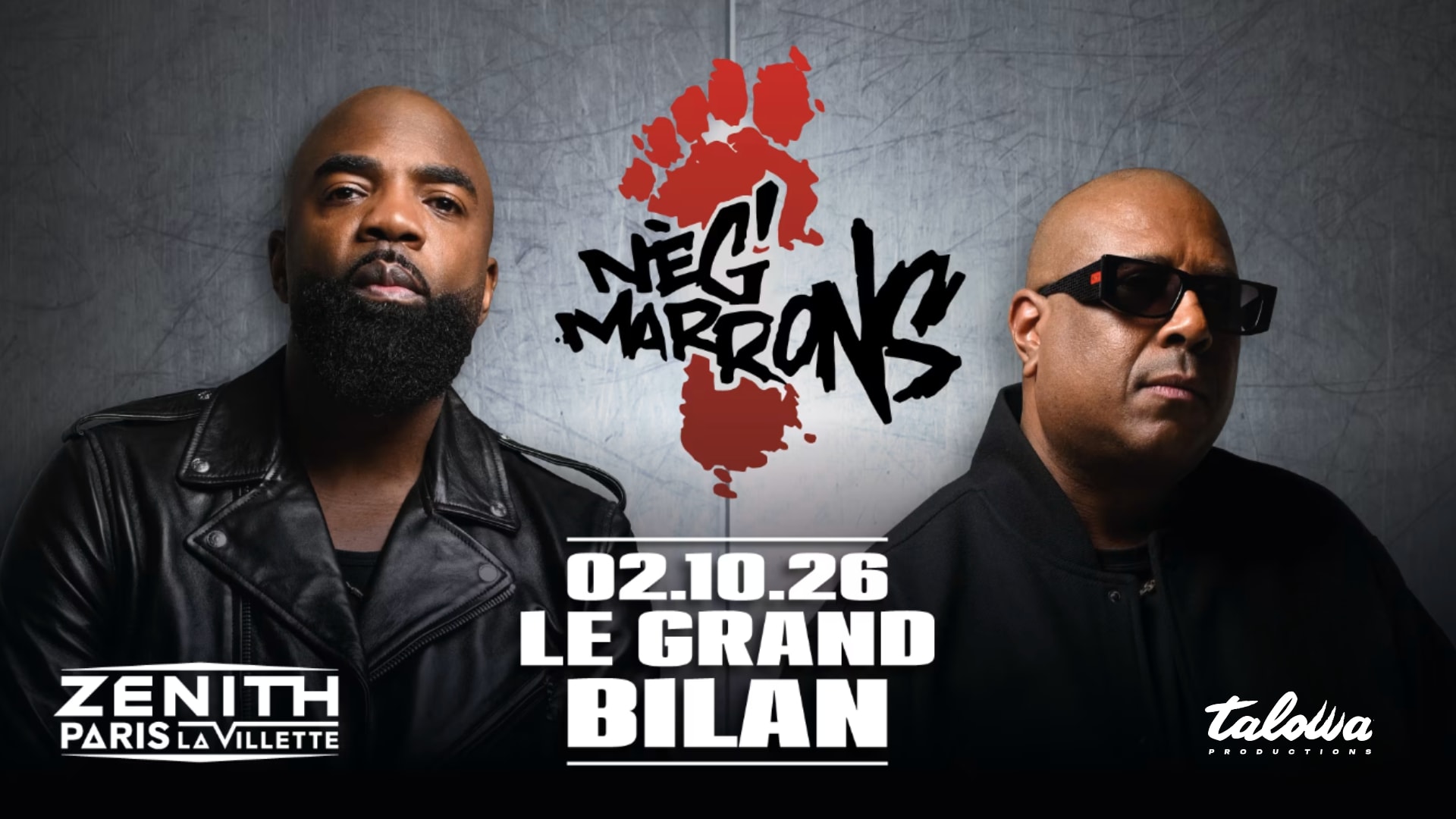 💥 Rendez-vous le 2 octobre au Zénith Paris – La Villette pour célébrer 30 ans de hip-hop, de reggae et de vibes avec le duo légendaire Neg’ Marrons. Prends ta place pour ne pas manquer 'Le Bilan' 🎟️