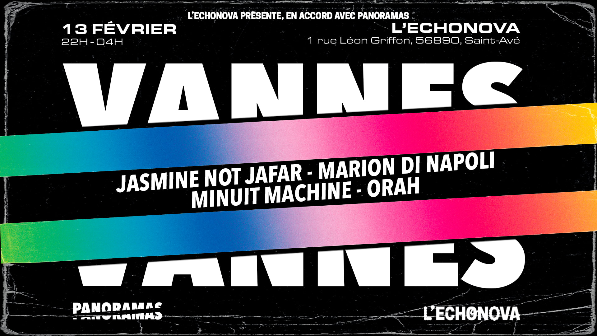 Prêt.e à faire monter la température avant le festival ? 🔥 Le 13 février, rendez-vous à L’Echonova pour le Warm Up Panoramas avec Jasmine Not Jafar, Marion Di Napoli, Minuit Machine et Orah. Places disponibles 🪩