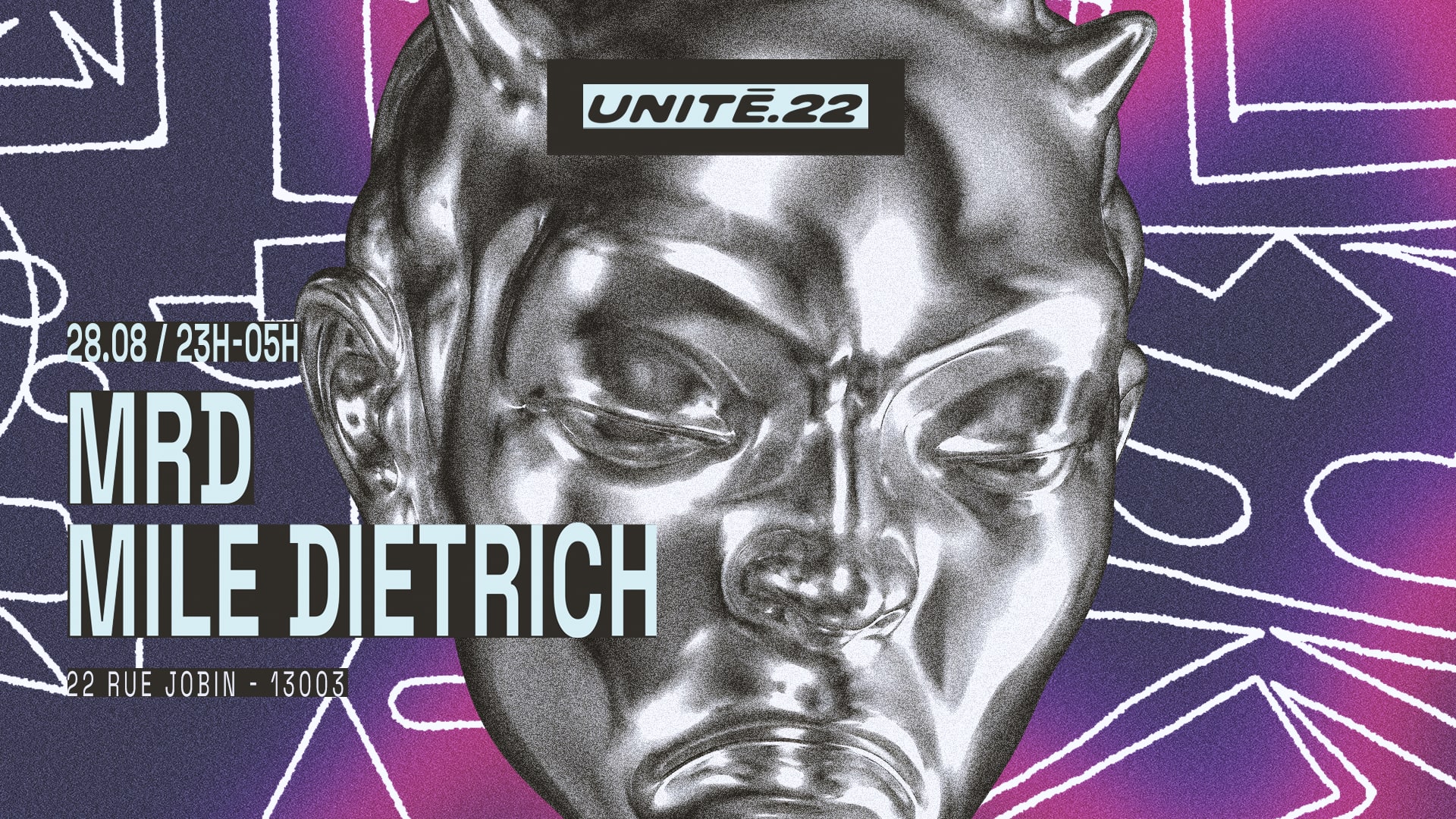 ⚡️ MRD & Mile Dietrich débarquent à Unité.22 pour clôturer l’été avec une nuit entre techno, trance et punk. Prépare-toi à un club bouillant & une énergie débordante. Prends ta place 🎟️