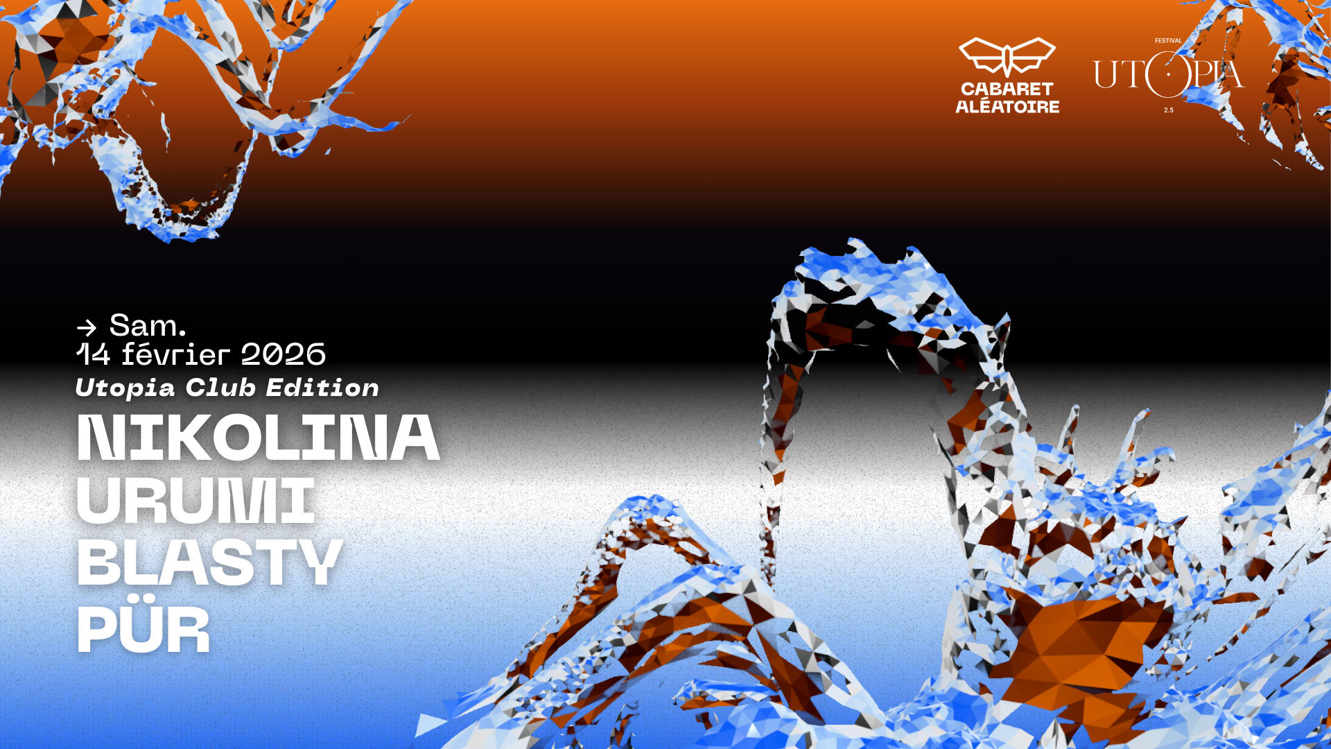 UTOPIA revient en format club au Cabaret Aléatoire 🖤 Techno, trance, hard grooves : la même énergie que le festival, jusqu’au lever du jour. Nikolina, Urumi, Pür et Blasty prennent le contrôle pour faire trembler le club ⚡ Réserve ta place maintenant !