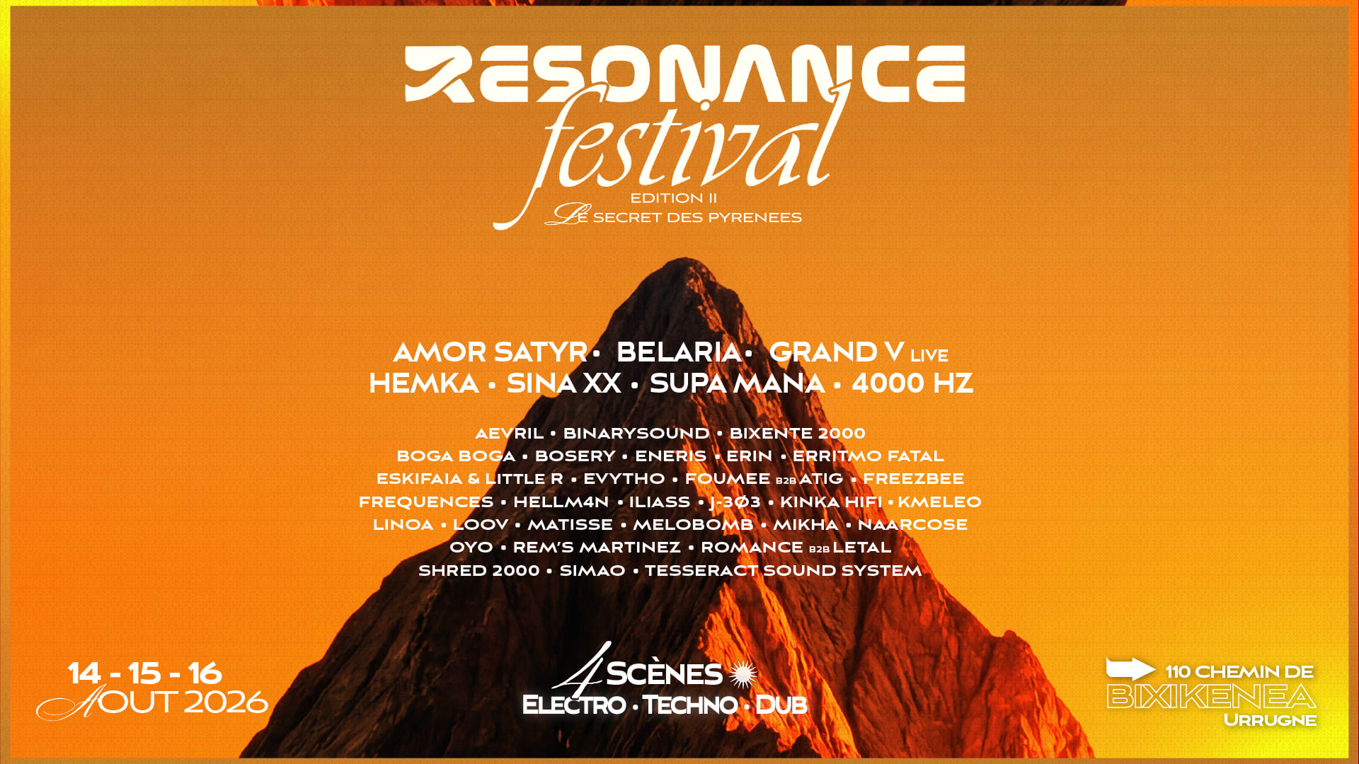 ☀️ Resonance Festival fait vibrer ton été au cœur du Pays basque du 14 au 16 août avec 3 jours de musique dans un cadre exceptionnel. Viens faire la fête avec Amor Satyr, Belaria, Grand V & more. Prends ta place 🎟️