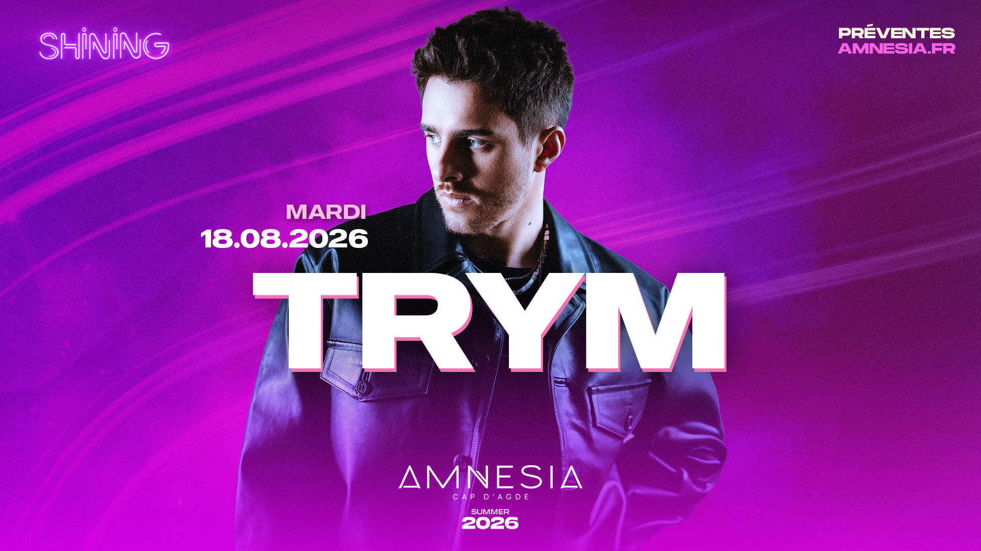 💜 Trym s’empare d’Amnésia le 18 août pour une nuit de basses puissantes et de mélodies accrocheuses. Prends ta place pour ne pas manquer ça 🎟️
