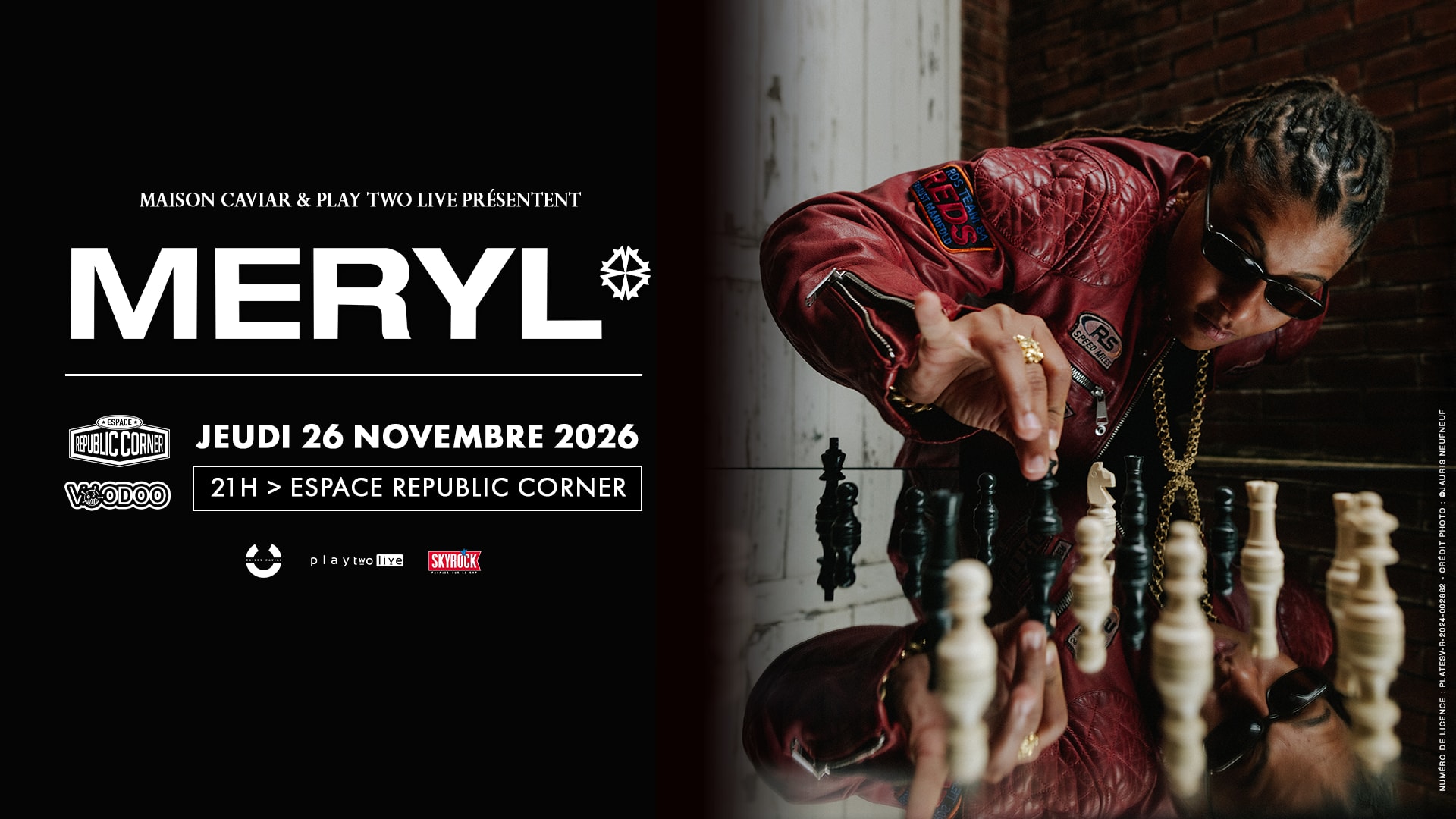 Le 26 novembre 2026, Meryl va enflammer l’Espace Republic Corner à Poitiers avec ses vibes afro-caribéennes et son énergie solaire ! Places dispos, viens vibrer au rythme de tes sons préférés 🔥