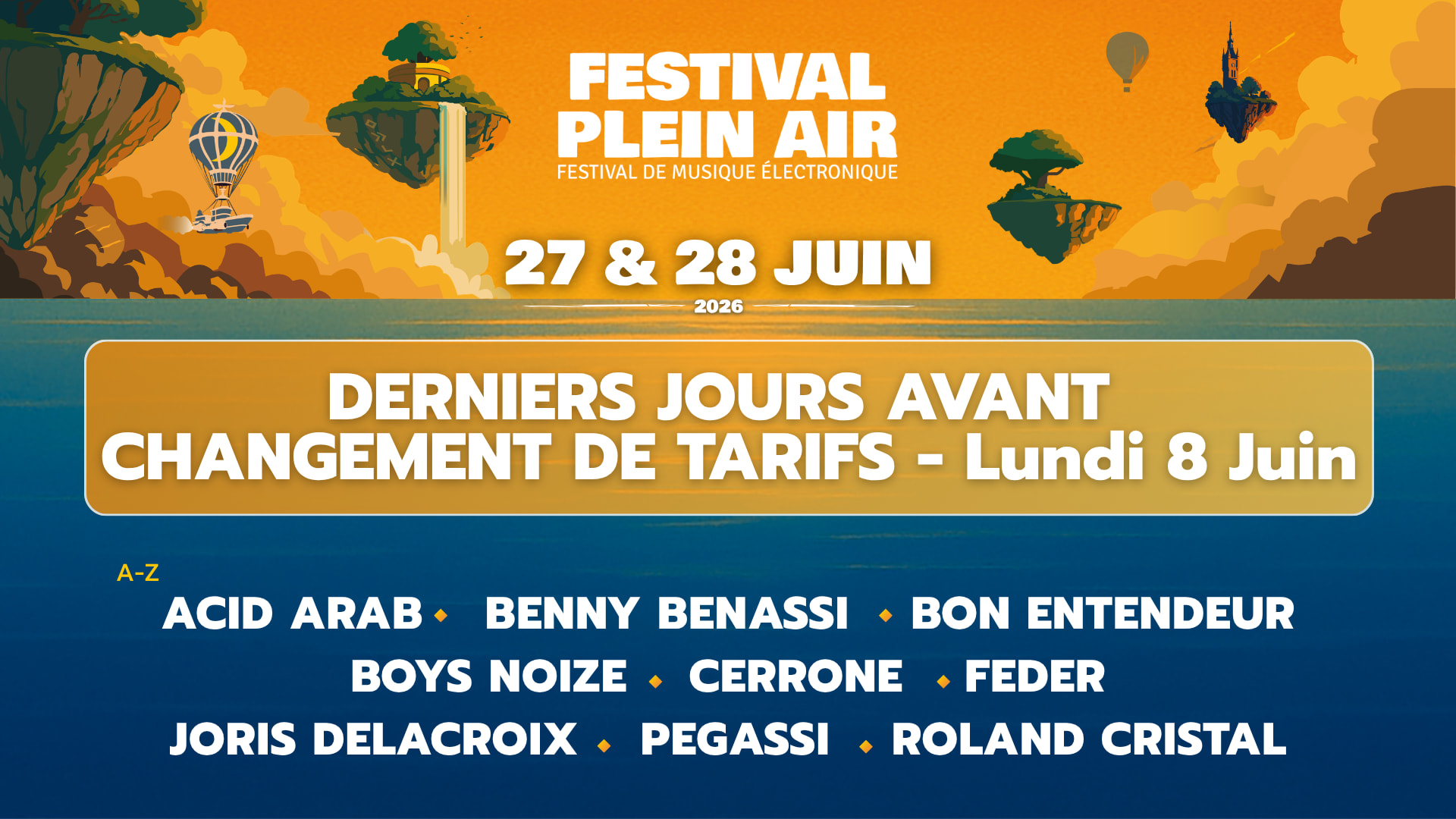 ☀️ Plein Air, le festival le plus solaire du nord de la France, revient les 27 & 28 juin au Parc Jacques Vernier de Douai 😎 Viens célébrer le début de l’été avec Acid Arab, Benny Benassi, Bon Entendeur & more 🔊Prends vite ta place pour ne pas manquer ça 🎟️