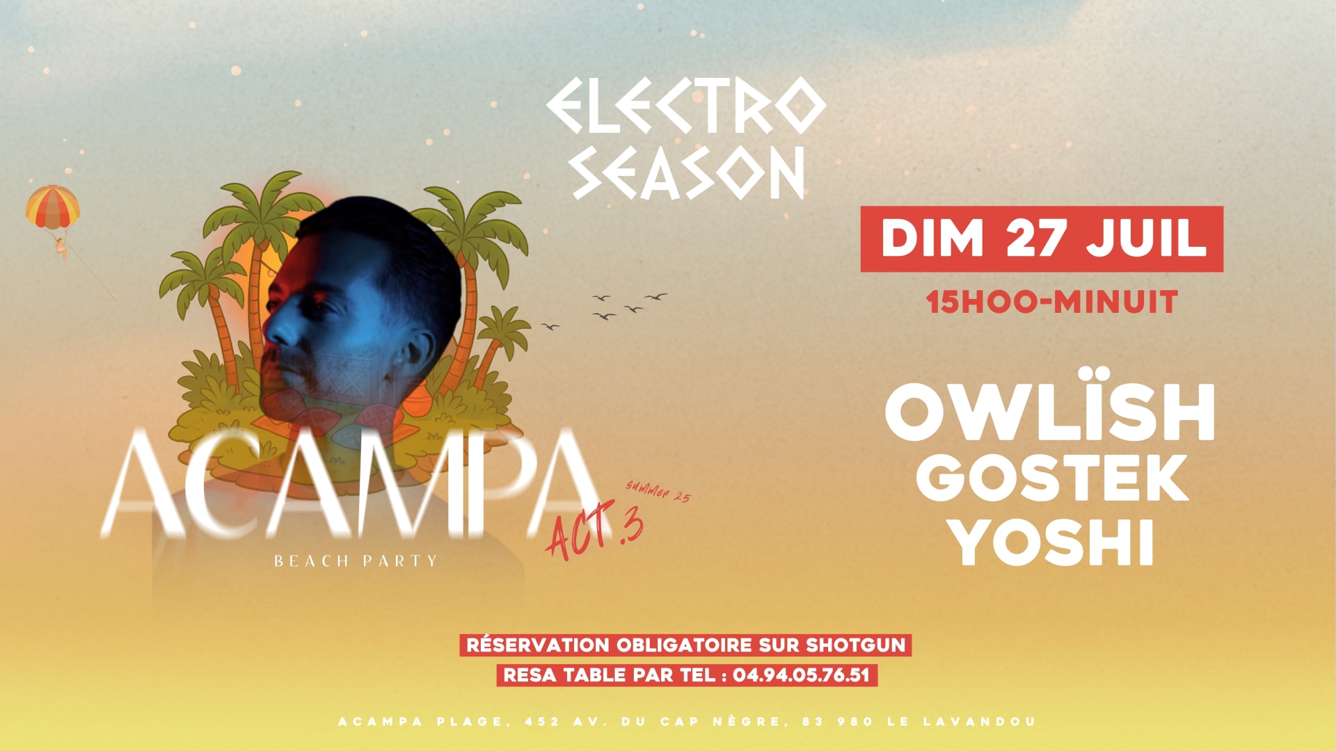 Electro Season @ Acampa - Beach Party I Dim 27 Juil