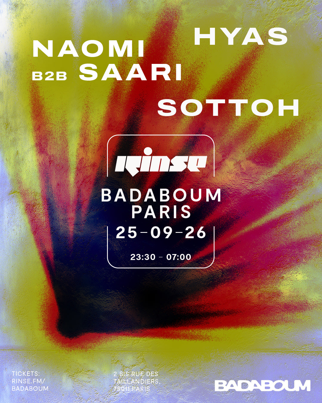Club — Rinse: Hyas, Naomi B2b Saari, Sottoh
