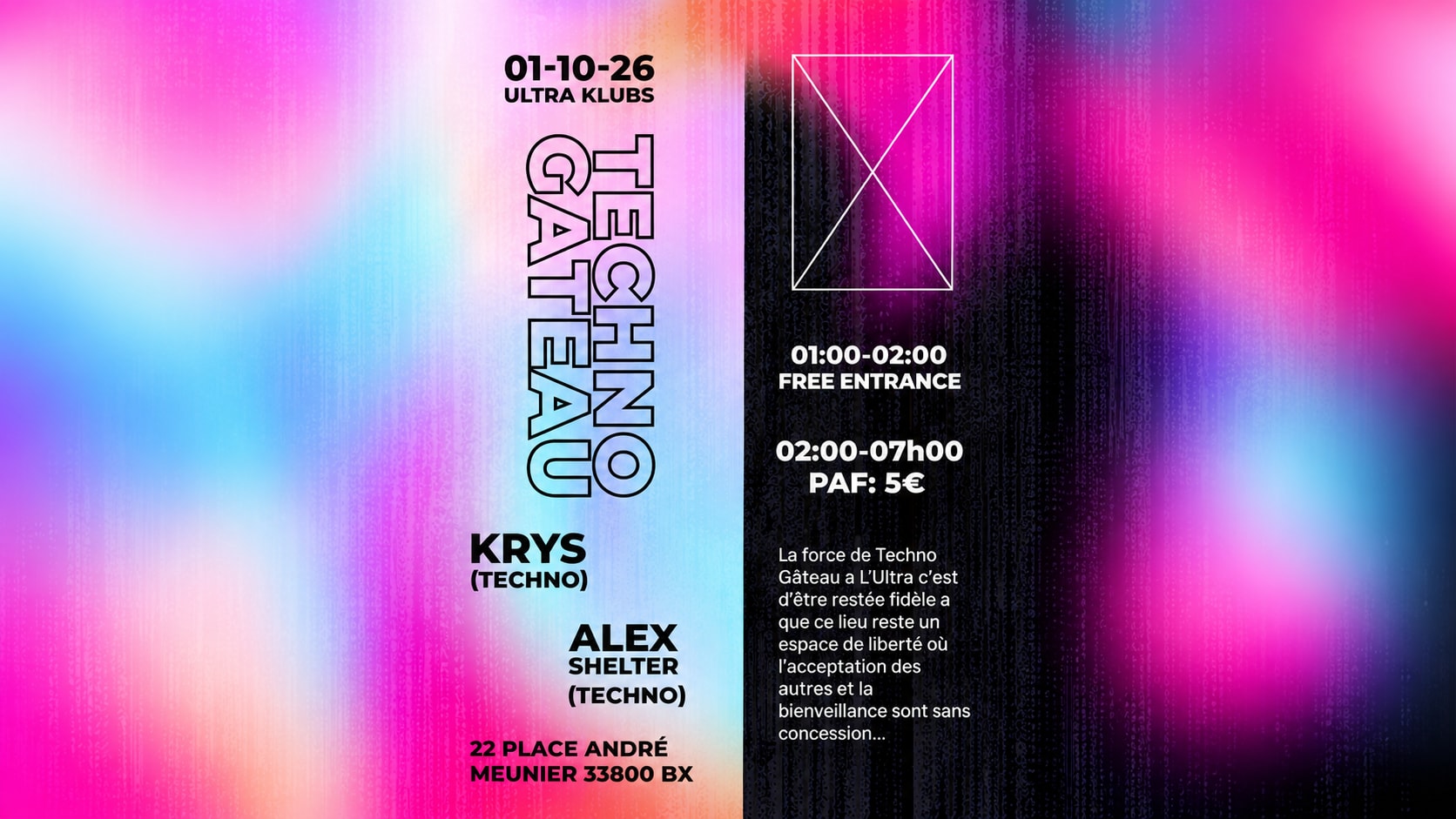 Techno Gâteau - Free 01h-02h - Alex Shelter & Krys @Ultra