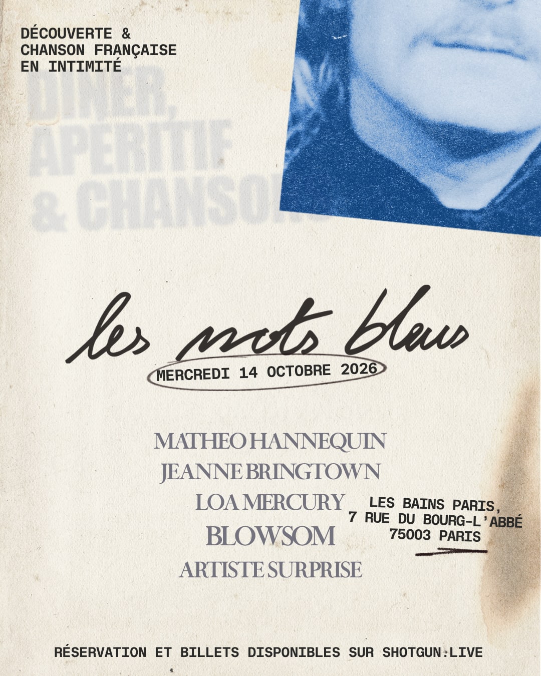 [Les Mots Bleus] Dîner-Concert Chanson Française