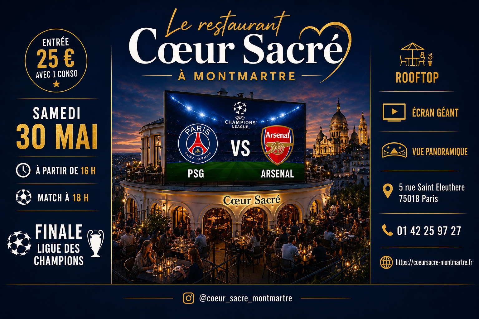 Finale Psg / Arsenal Ecran Geant / Rooftop Montmartre
