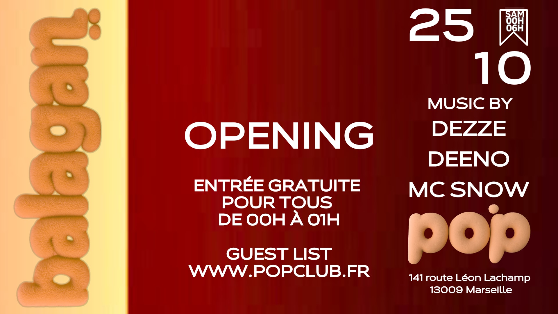 Ouverture Du Pop Club Marseille-Samedi 25 Octobre-00h/06h