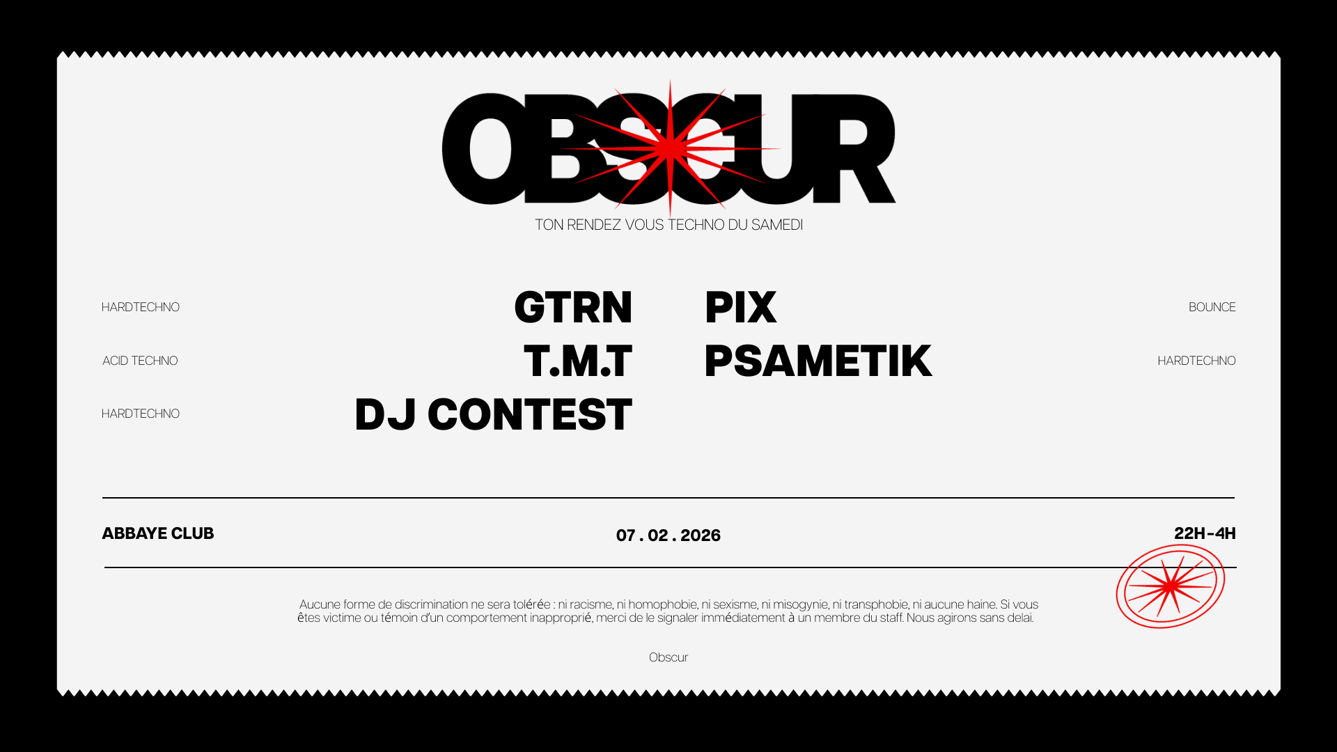 Obscur : Gtrn, Psametik, T.M.T, Pix, Dj Contest