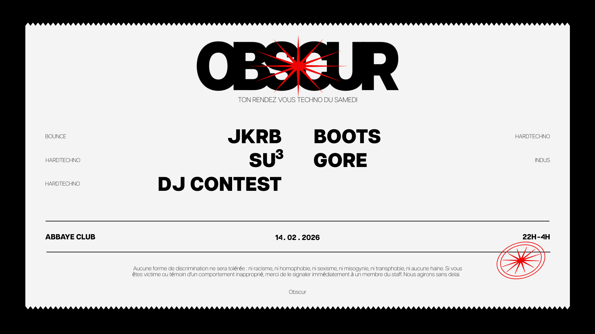 Obscur : Gore, Succube, Boots, Jkrb, Dj Contest