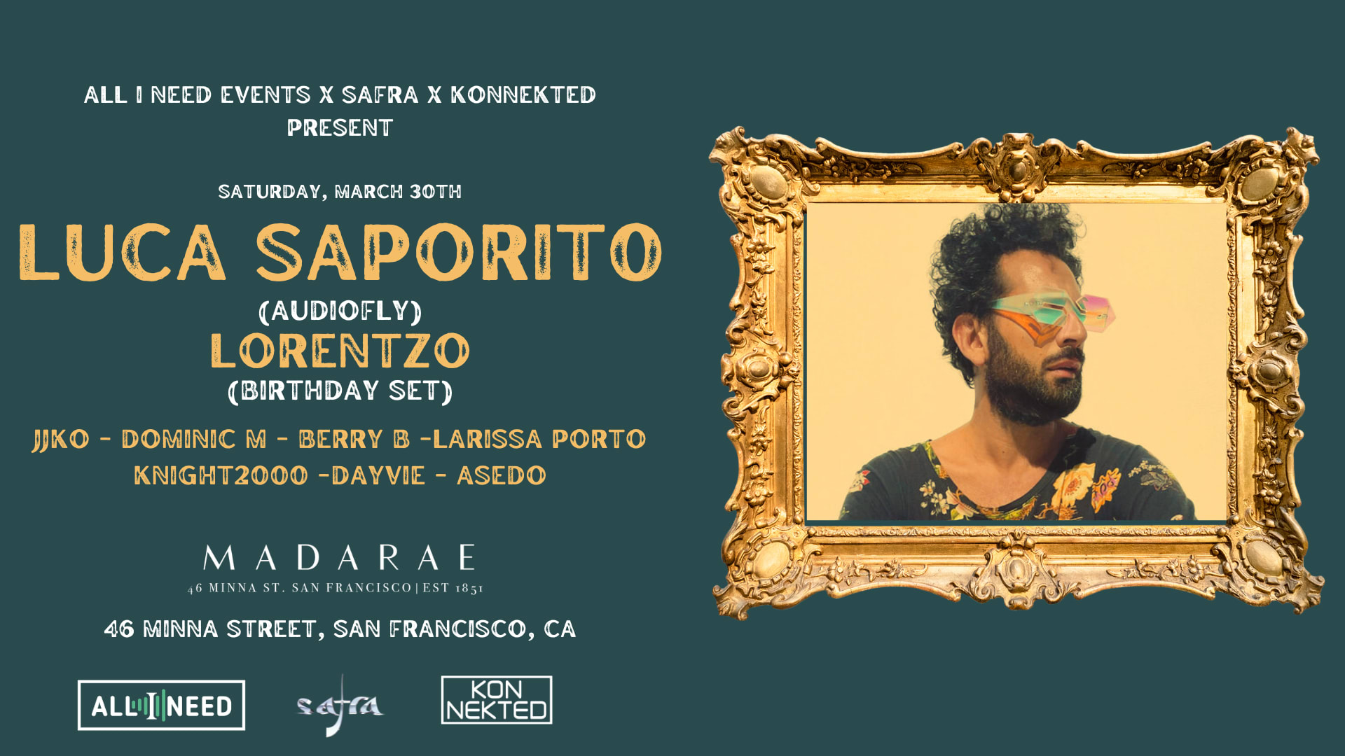 All I Need Events W/ Luca Saporito (Audiofly) At Madarae