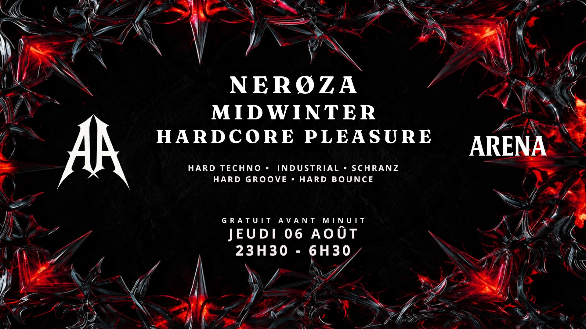 Jeudi Techno Arena : Nerøza - Hardcore Pleasure - Midwinte