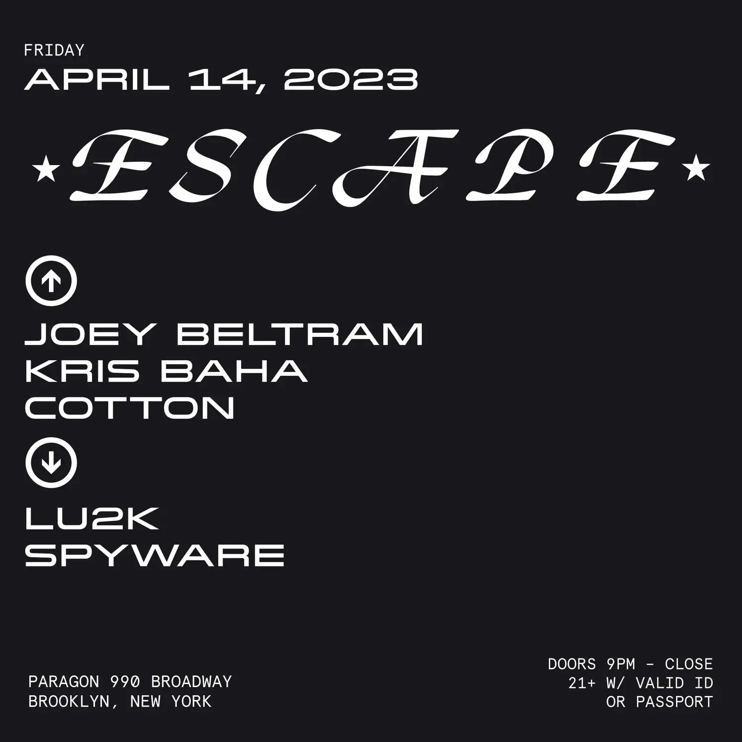 Escape With Joey Beltram, Kris Baha, Lu2k, Spyware, Cotton