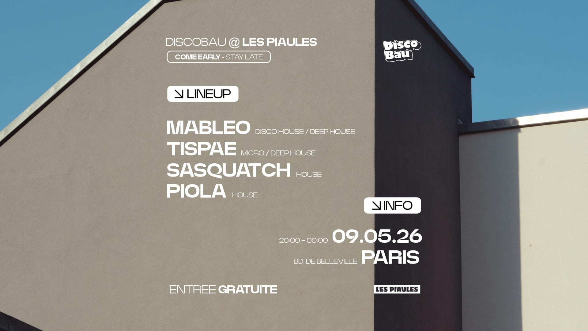 Disco Bau Avec Tispae, Sasquatch, Mableo, Piola