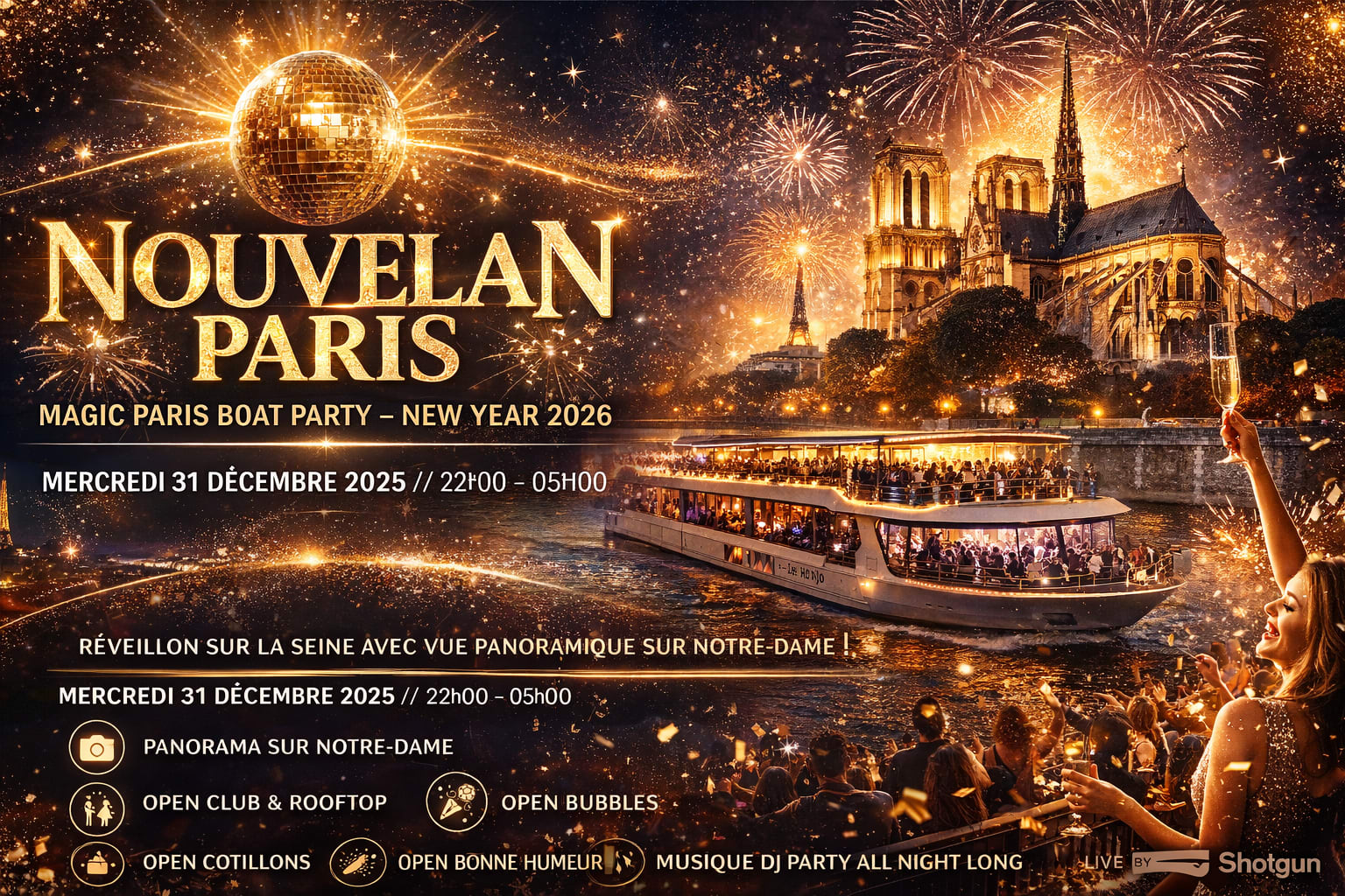 New Year 2026 - Magic Boat Party Notre-Dame