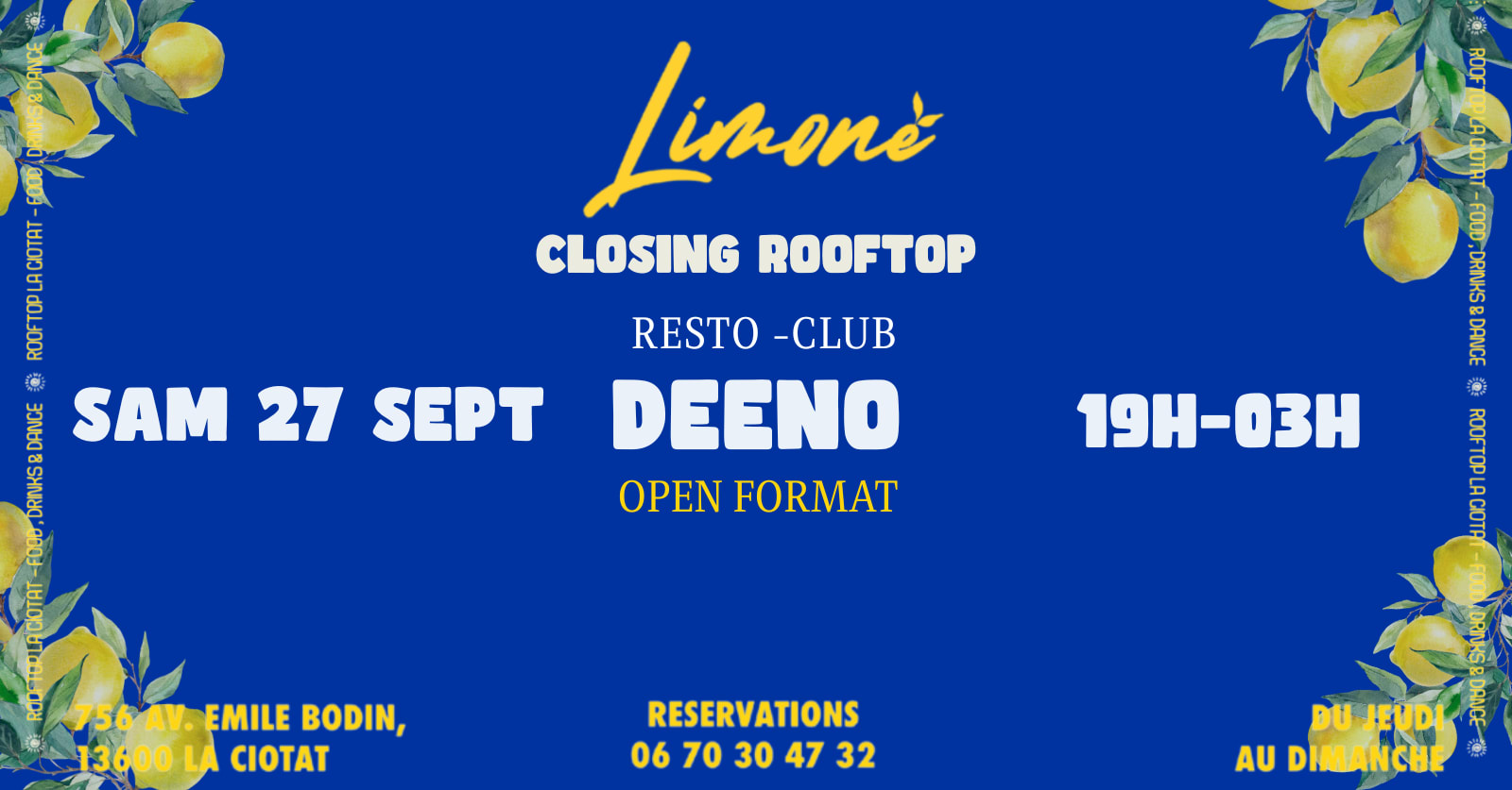 Closing Rooftop Limone - Samedi 27 Septembre - Deeno Music