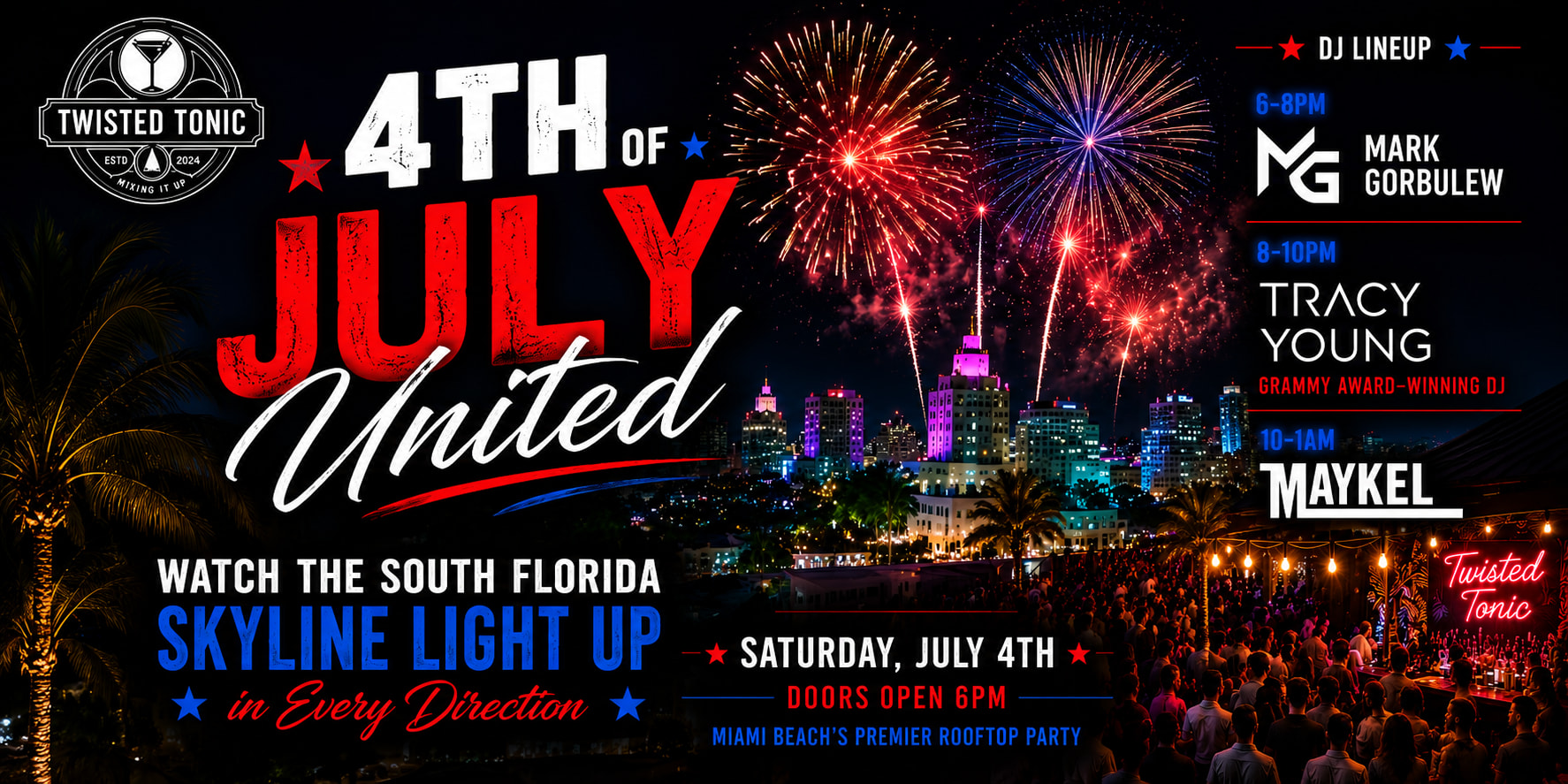 4th Of July United - Skyline View Of Fireworks - Rooftop Bar