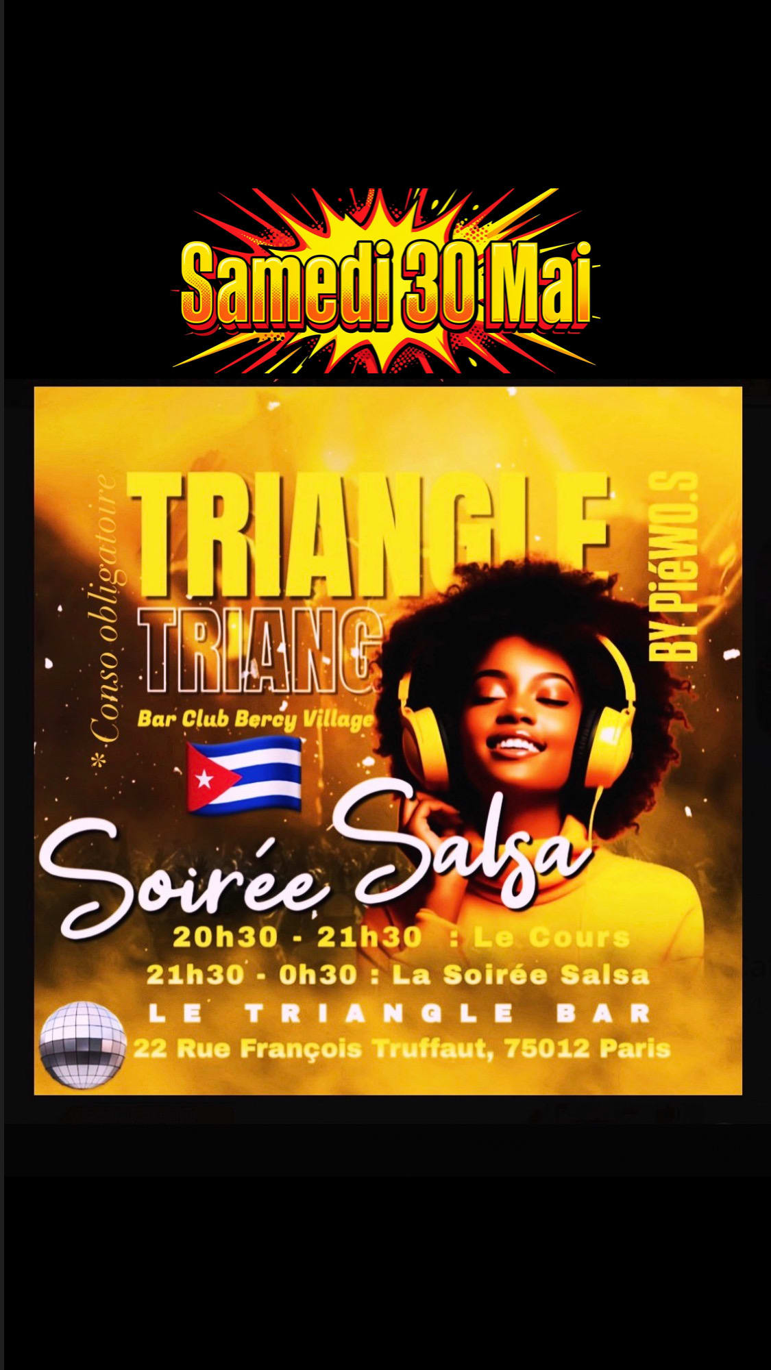 Samedi / Cours & Soirée Salsa Bercy Village Paris