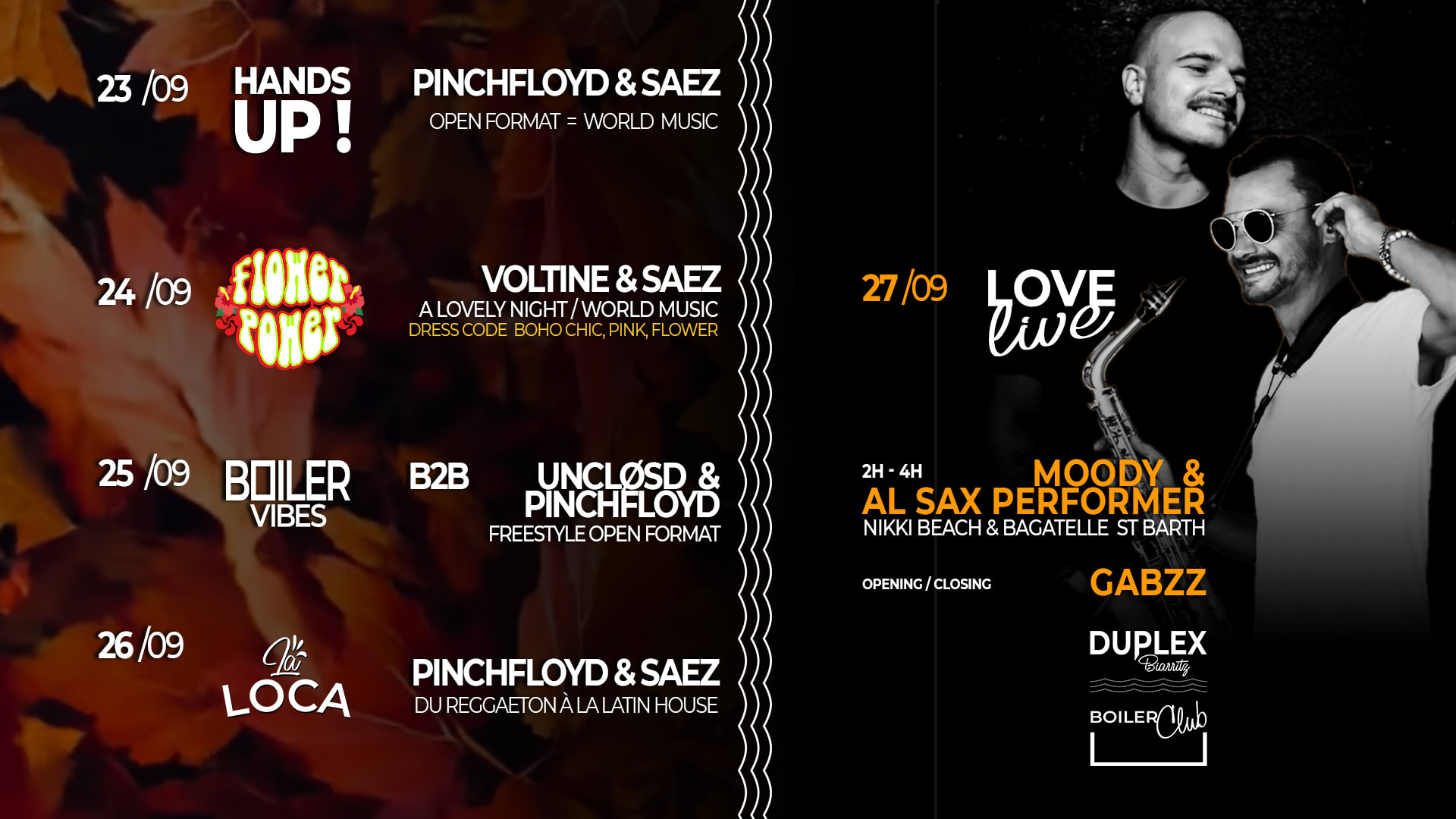 Line Up Du 23 Au 27/09 !
