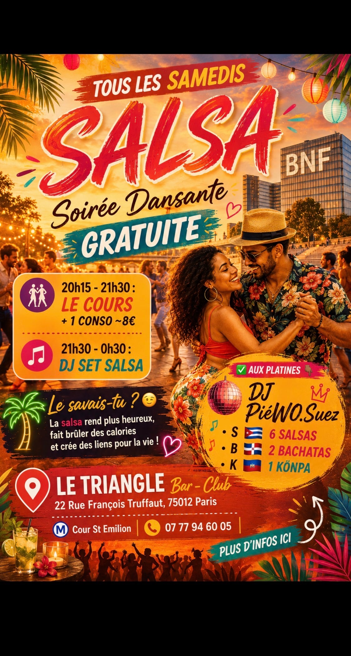 Samedi / Cours & Soirée Salsa Bercy Village Paris
