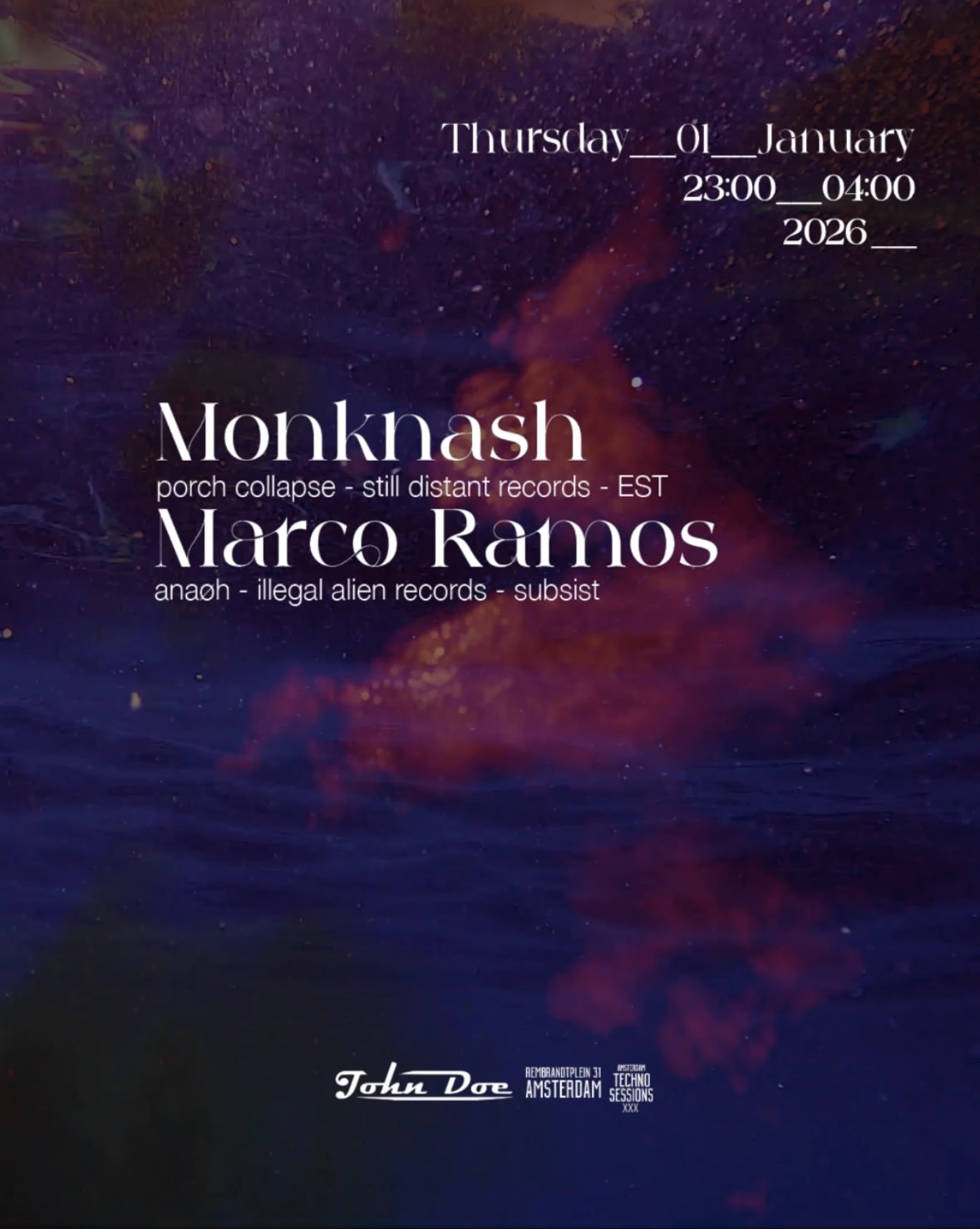 Amsterdam Techno Sessions W/ Monknash & Marco Ramos (Anaøh)