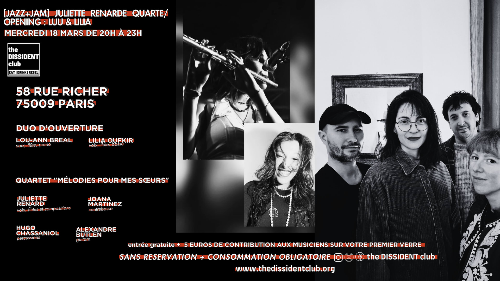 [Jazz+Jam] Juliette Renarde Quartet / Opening : Luu & Lilia