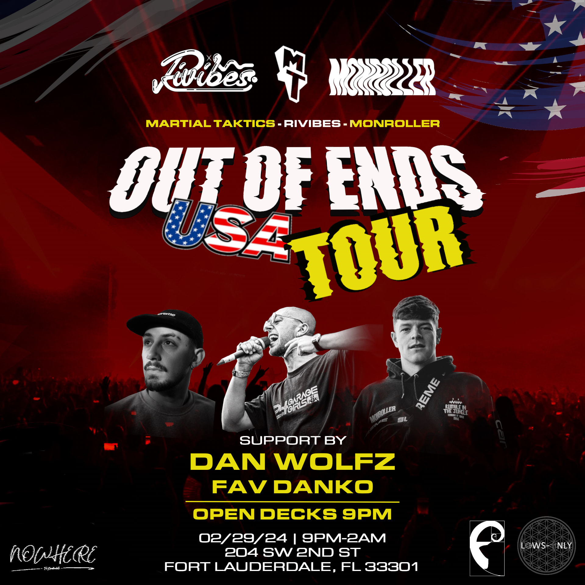 Out Of Ends Usa Dnb Tour Monroller, Rivibes, Martial Taktics