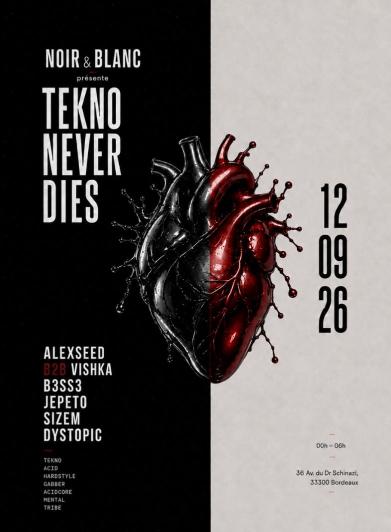 Tekno Never Dies - Noir & Blanc - L'entrepôt Club