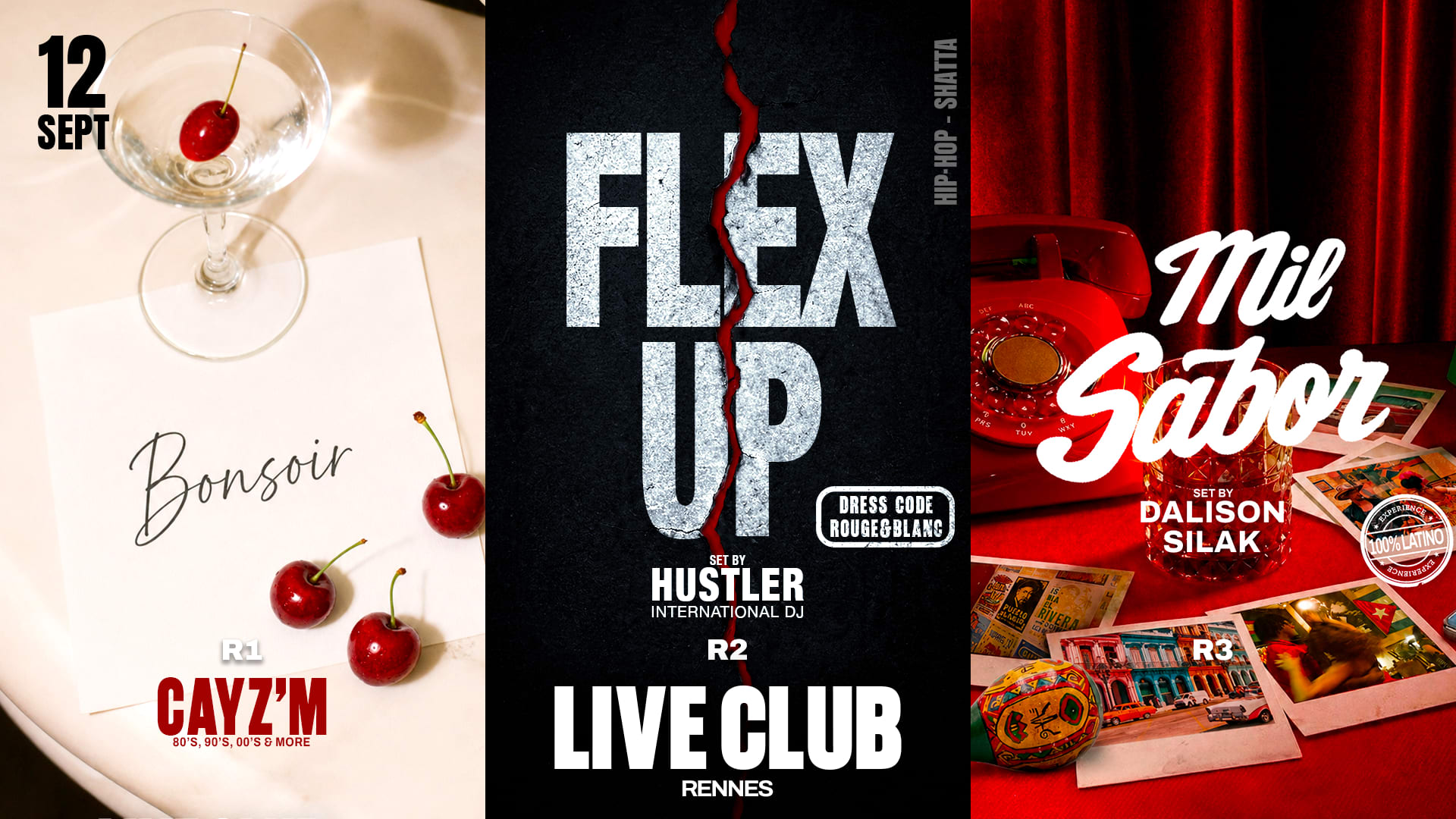 Flex Up+Mil Sabor+Bonsoir: Dalison & Silak, Hustler, Cayz'm