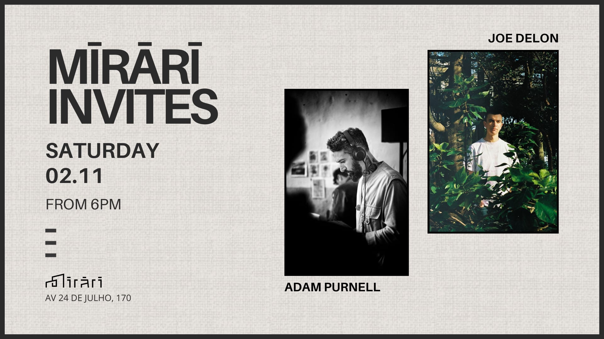 Mirari Invites: Adam Purnell & Joe Delon
