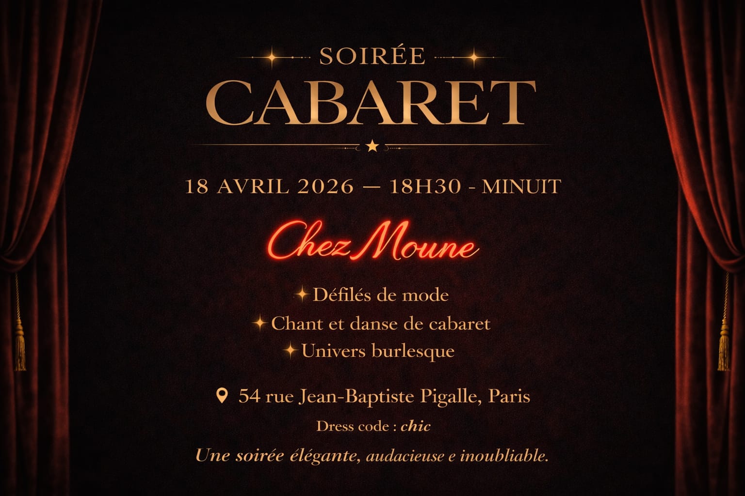 Soirée Cabaret- Fashion Show, Show Artistique Et Danse