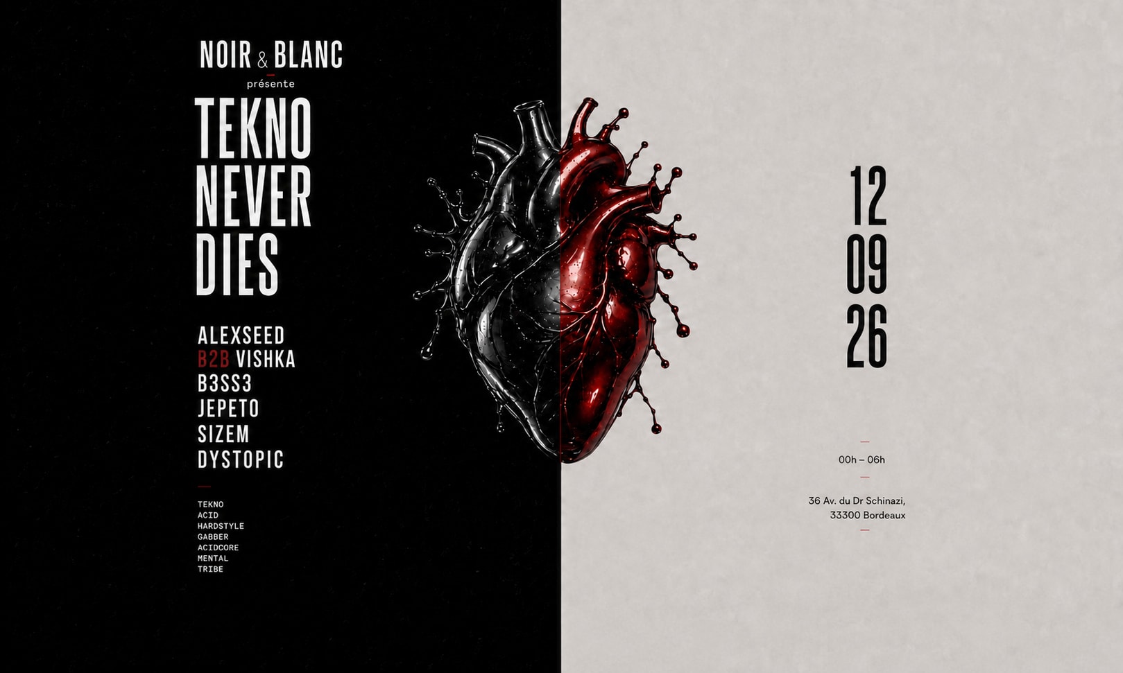 Tekno Never Dies - Noir & Blanc - L'entrepôt Club
