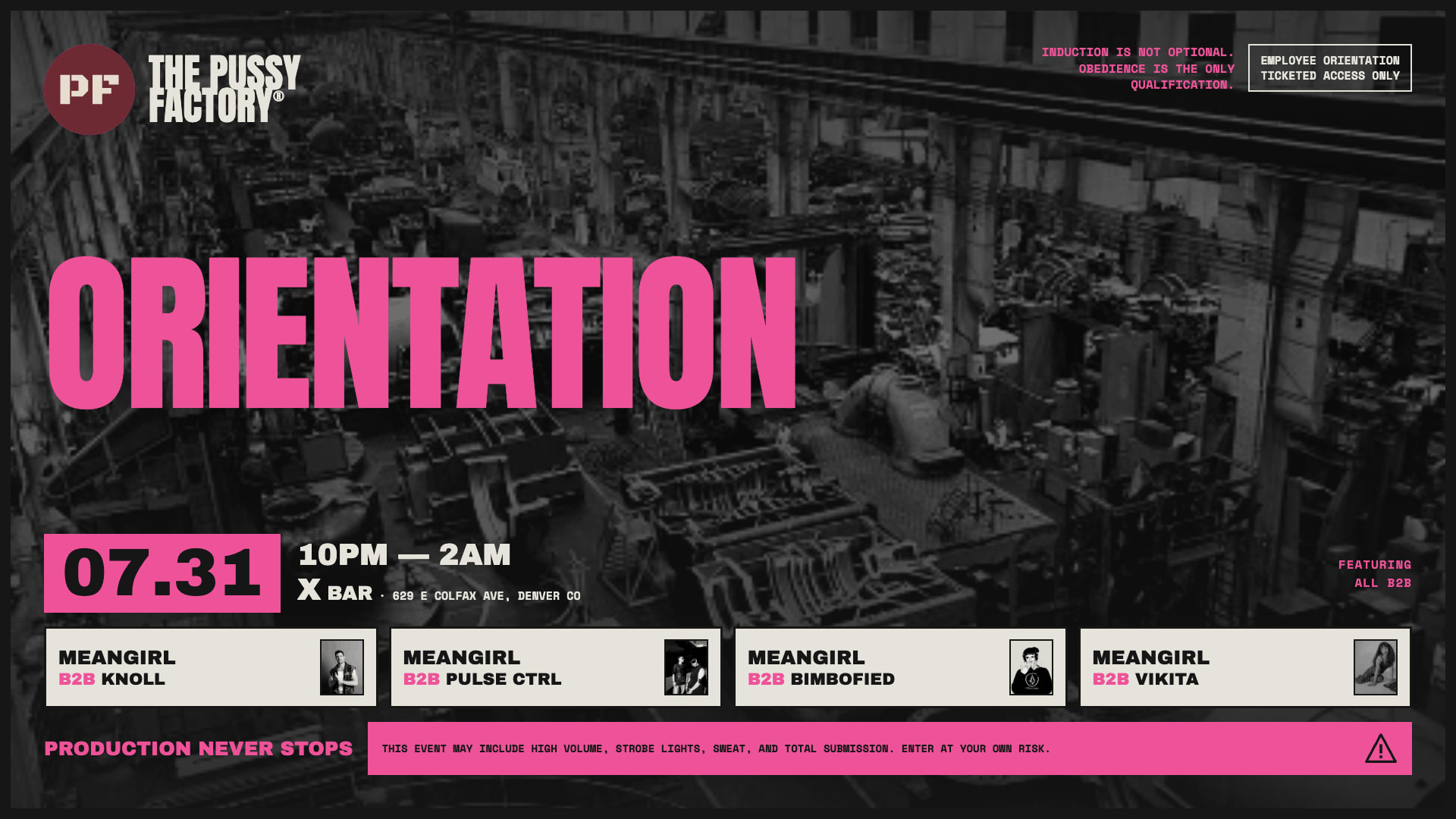 Meangirl Presents: The Pussy Factory | Orientation