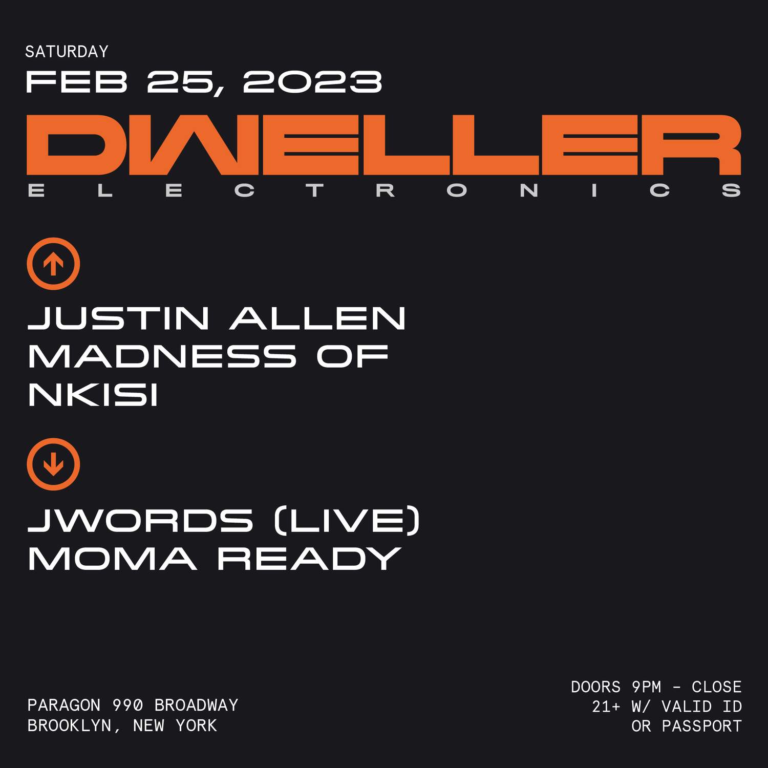 Dweller: Justin Allen, Madness Of, Nkisi + Jwords, Moma R