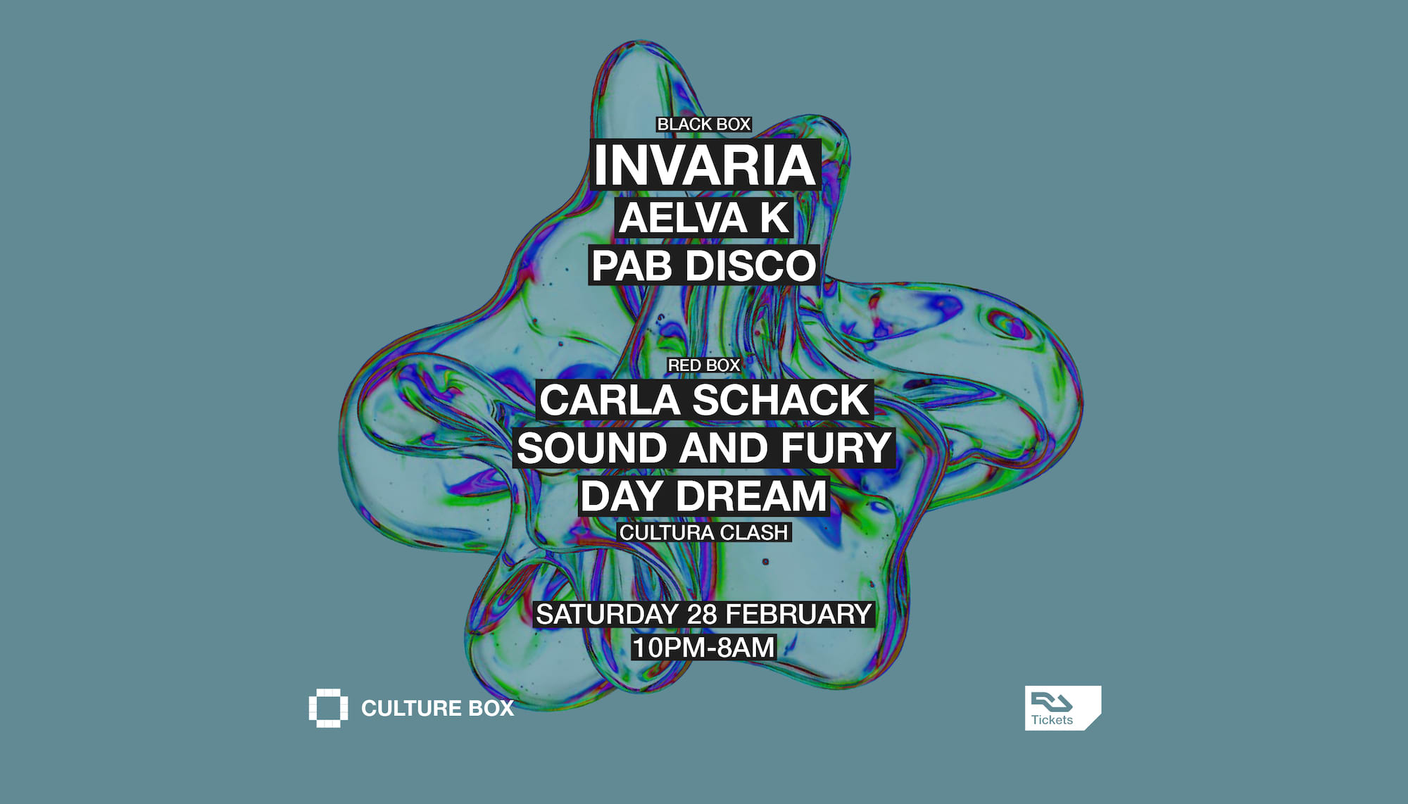 Invaria / Aelva K / Pab Disco / Cultura Clash: Carla Schack / Sound And Fury / Day Dream
