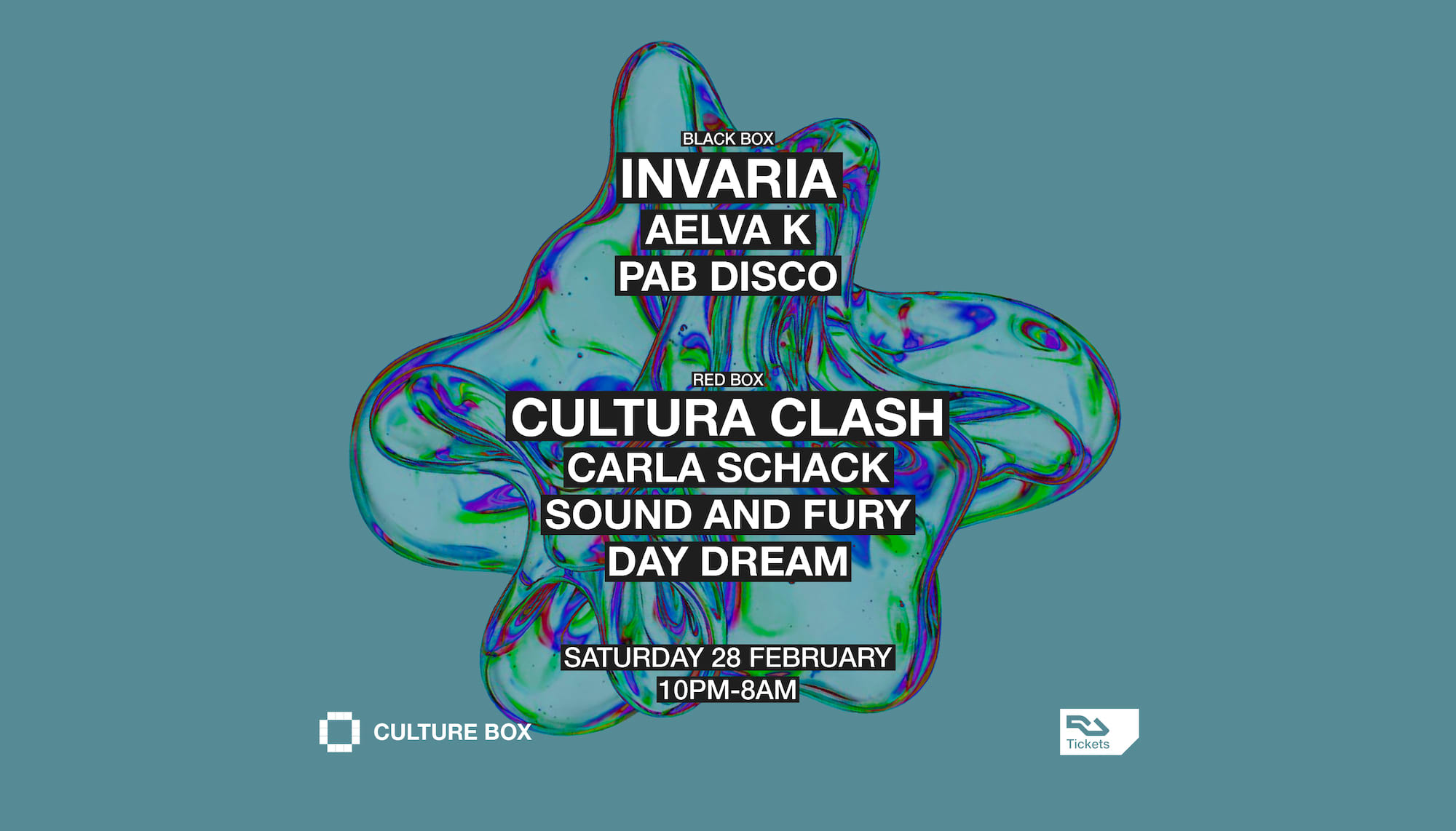 Invaria / Aelva K / Pab Disco / Cultura Clash: Carla Schack / Sound And Fury / Day Dream