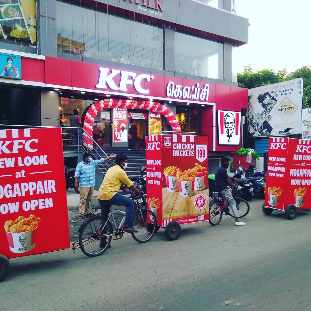 Tricycle branding for KFC restaurant in Mugappair, Chennai